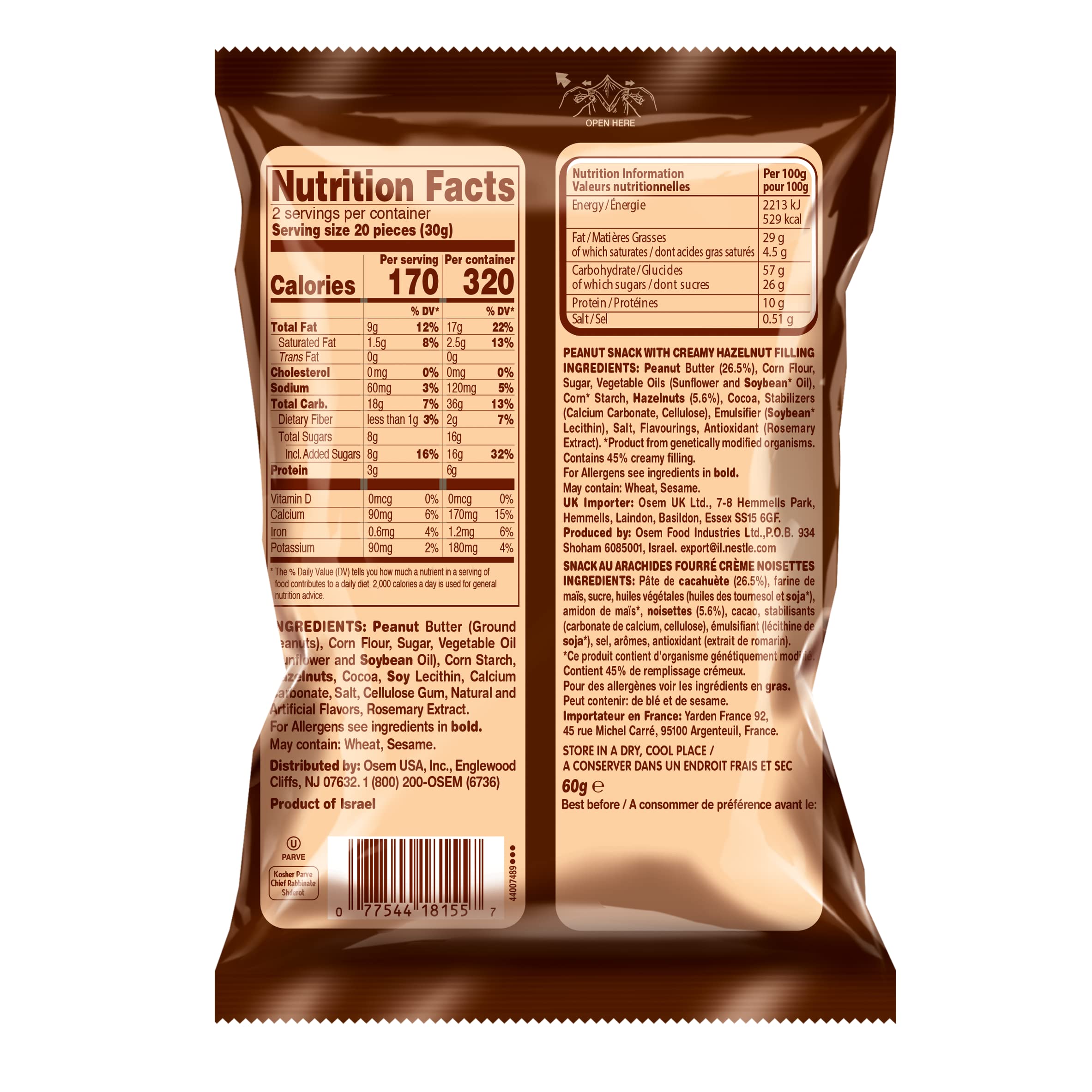 Organic Bamba Hazelnut Cream Peanut Butter Snacks - All Natural PB Corn Puffs, 2.1oz (Pack of 6) | Gluten-Free Kids Snacks for School Lunch, Healthy On-The-Go Treats & Party Favors