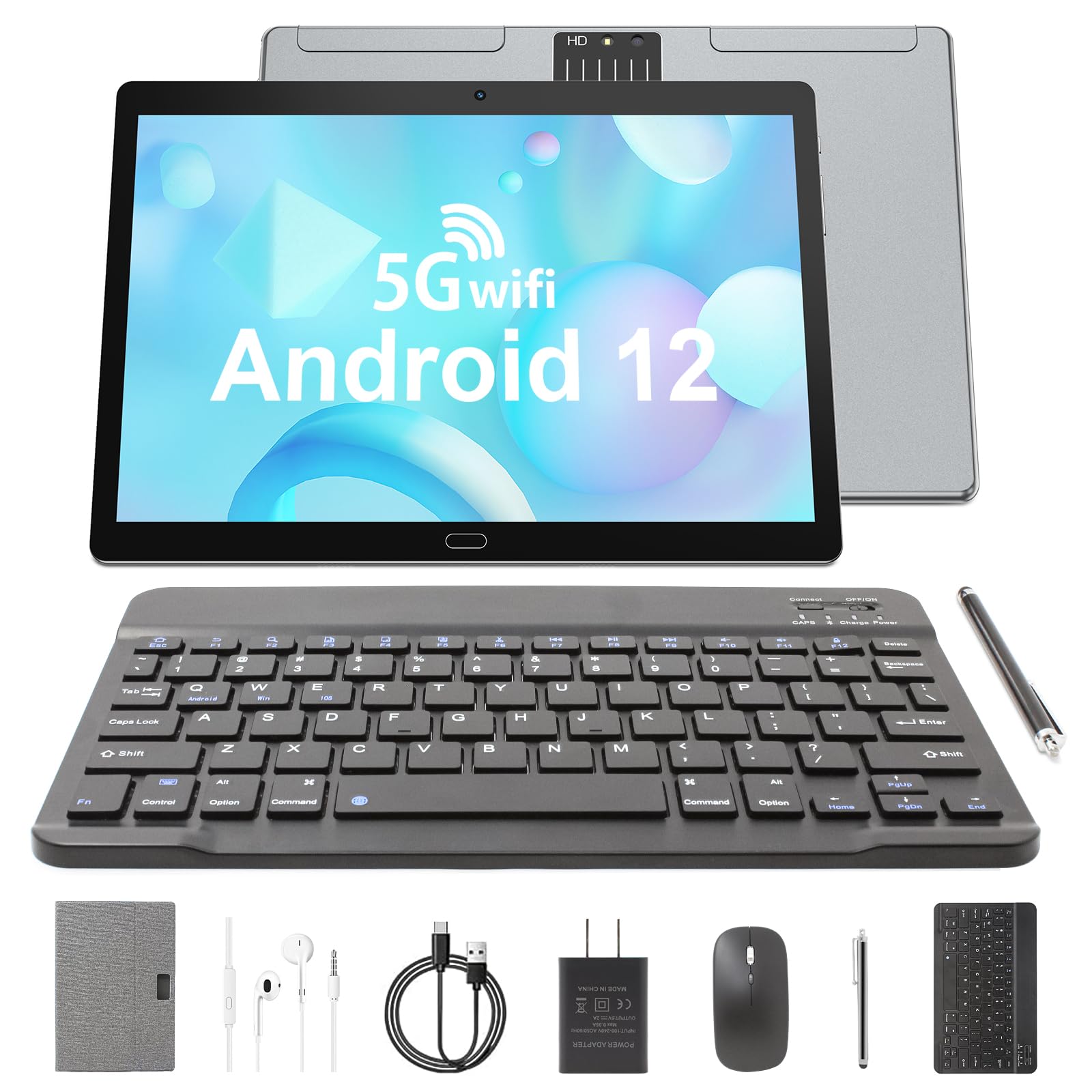 Fivahiva 10 Inch Android 12 Tablet with Keyboard Case - 4GB RAM, 64GB Storage (Expandable to 512GB), Quad-Core Processor, Dual Camera (2MP+8MP), 5G WiFi, Bluetooth - Perfect for Work, Study & Gaming | 2023 Model