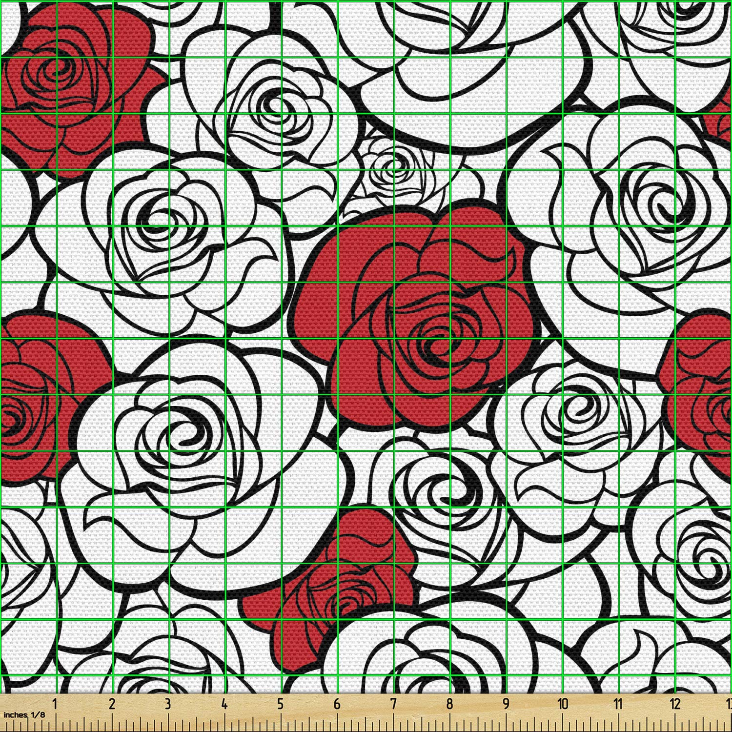 Ambesonne Romantic Roses Simplicity Love Blossoms Valentines Day Print Fabric by The Yard - 10 Yards Vermilion Black White Upholstery & Home Decor Fabric for DIY Projects, Curtains, Pillows, Table Runners & Crafting