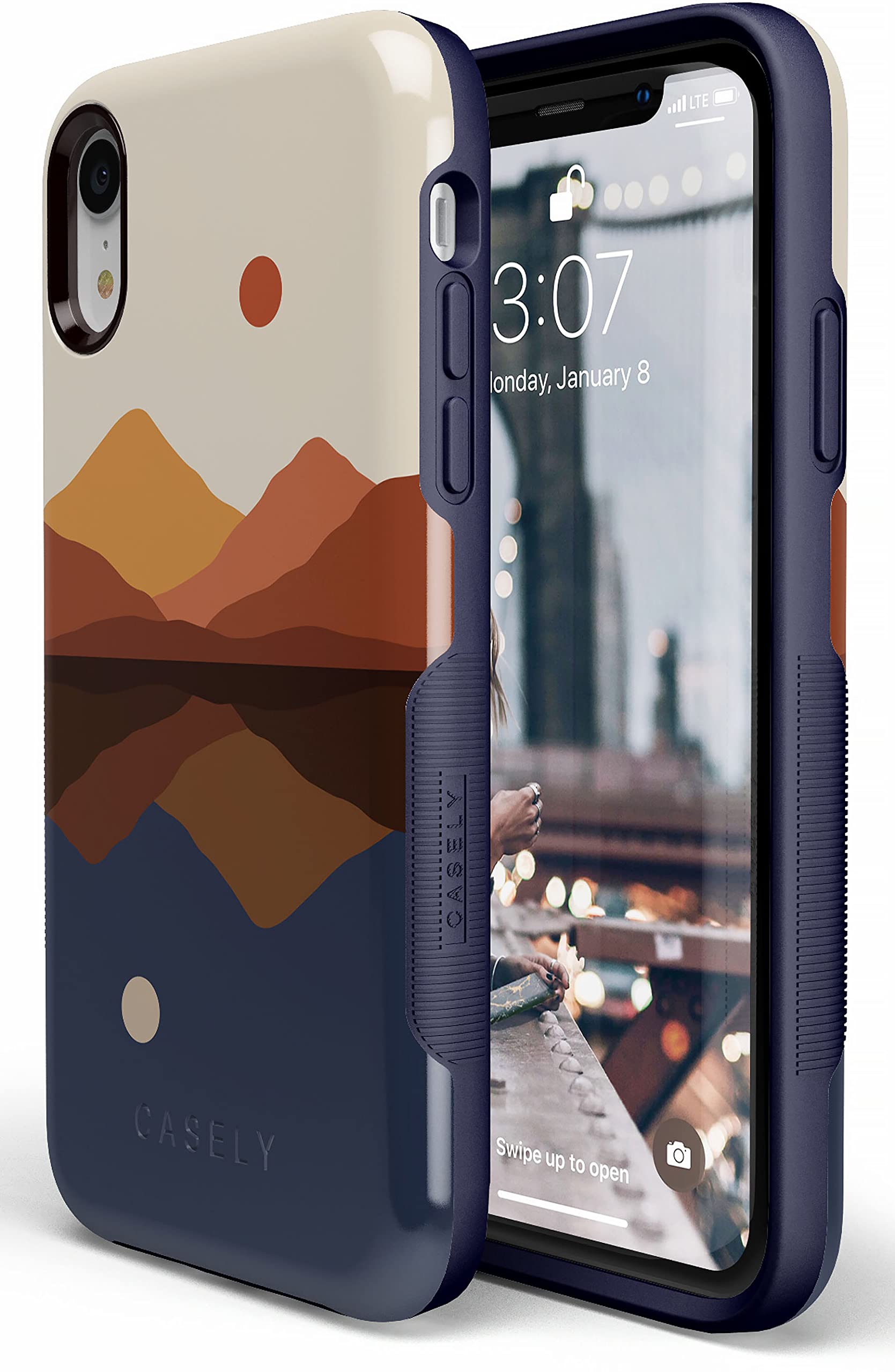 Casely iPhone XR Case - Opposites Attract Day & Night Colorblock Mountain Design | Protective Phone Cover for Women & Men | Perfect for Outdoor Adventures, Travel & Daily Use