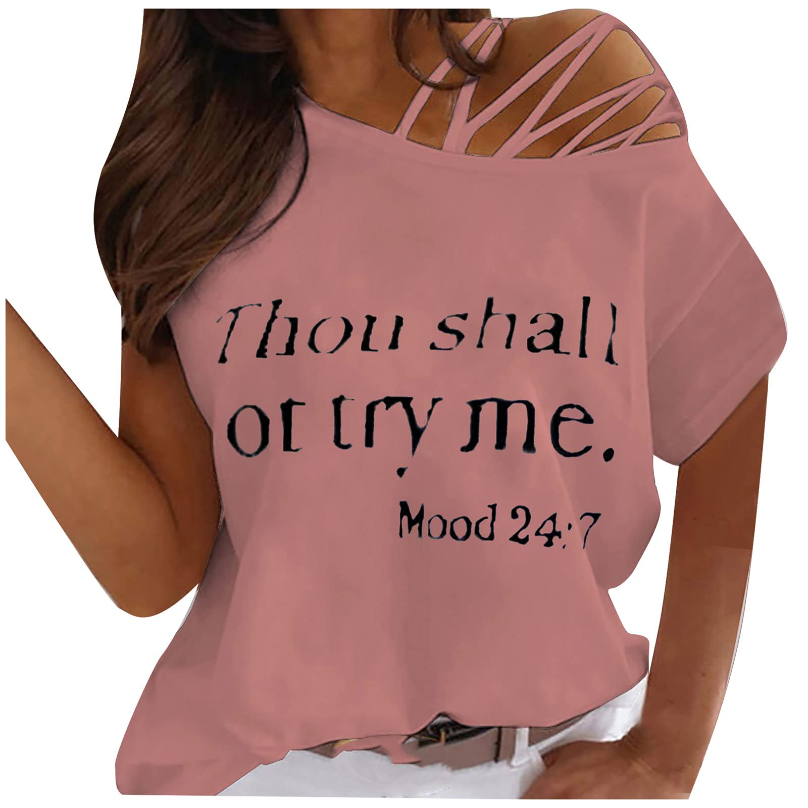 Sexy One Shoulder Strappy Tee Shirt for Women - Summer Casual Short Sleeve Crew Neck T-Shirt - Perfect for Beach, Party & Date Night Outfits