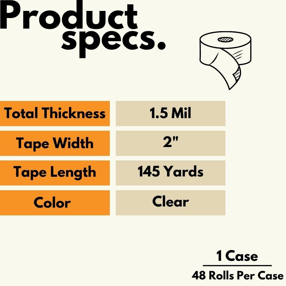 PSBM Heavy Duty Packing Tape - 48 Rolls, 2 Inch x 145 Yards, 1.5 Mil Thick Clear Shipping Tape for Moving Boxes & Packaging - Ideal for Home Moves, Office Shipping & E-commerce Packaging
