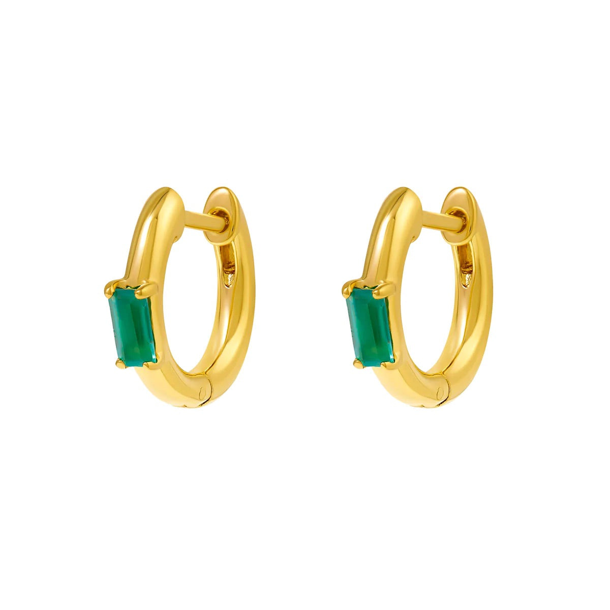 Lumen Baguette Green Onyx Huggie Earrings – Elegant Dangle Hoop Earrings for Women, Perfect for Parties, Weddings & Everyday Wear