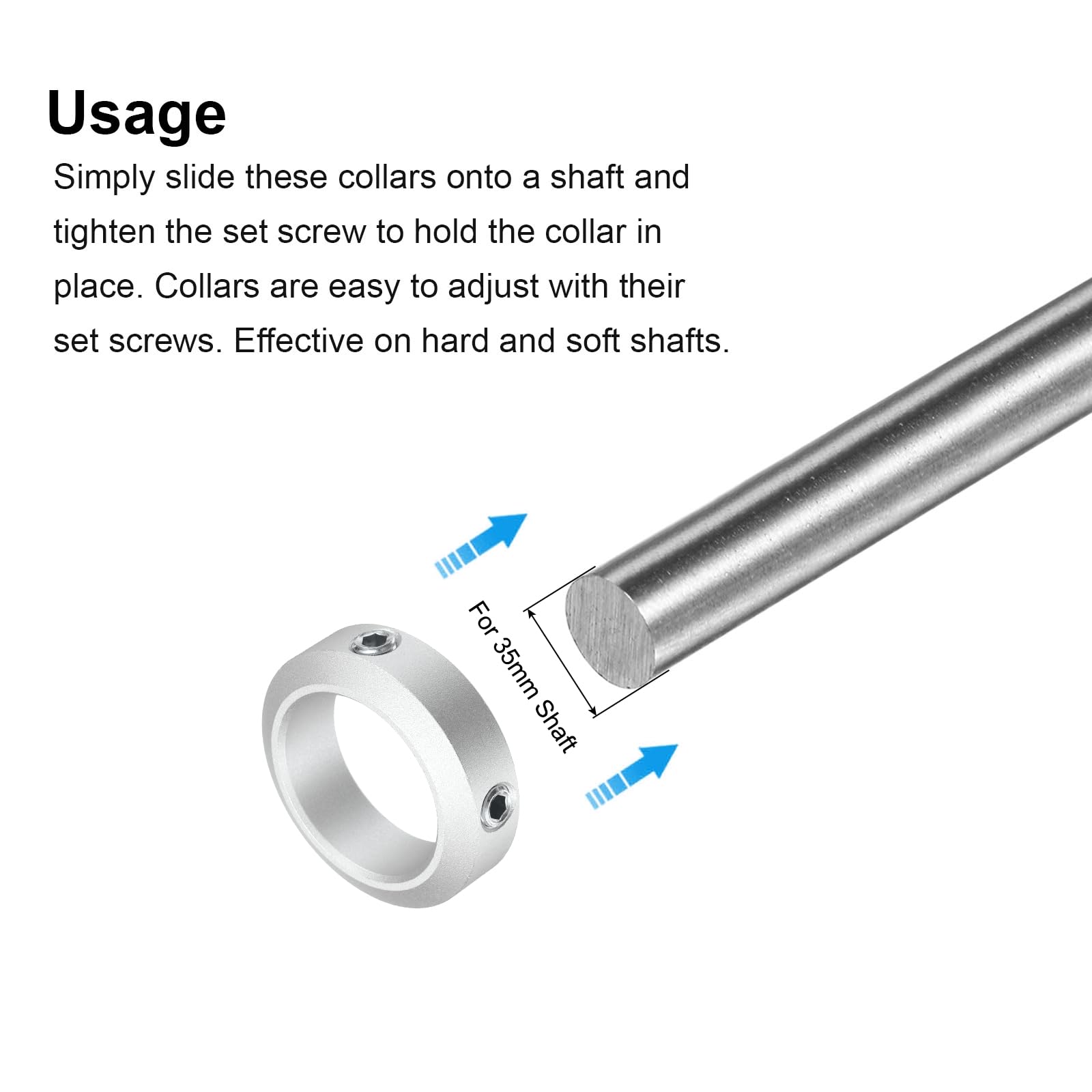 uxcell 35mm Shaft Collar Set - 4pcs Aluminum Alloy Clamping Collars (50mm OD, 15mm Thickness) with M8 Set Screws & Wrench - Perfect for Industrial Machinery, Robotics, and DIY Projects