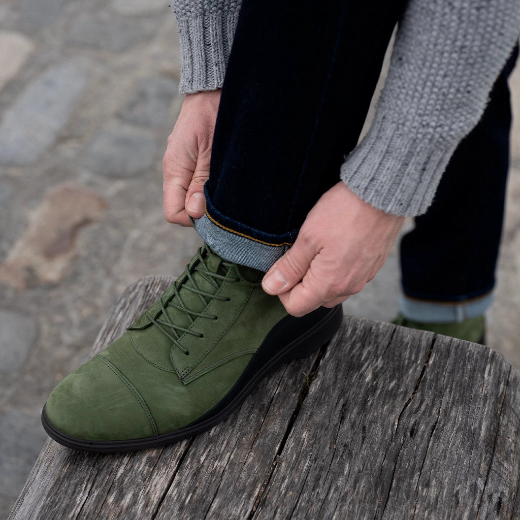 Men's Olive Leather Ankle Boots - Comfortable & Stylish Casual Shoes for Walking, Hiking & Outdoor Adventures