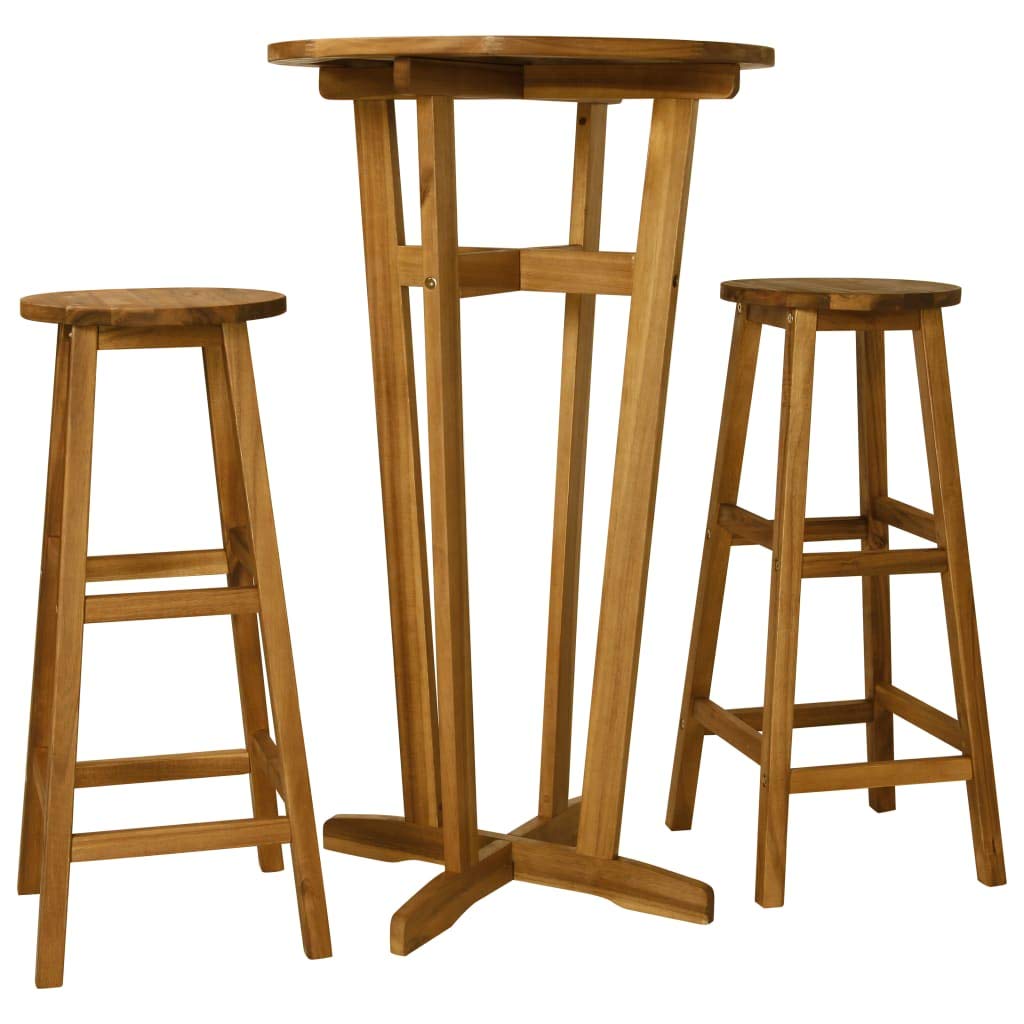 3-Piece Acacia Wood Bar Table and Chair Set - Durable Weather-Resistant Outdoor Dining Set for Backyard, Patio, Balcony & Indoor Use - Includes Wooden Table with 2 Bar Stools - Perfect for Entertaining, Al Fresco Dining & Small Space Living