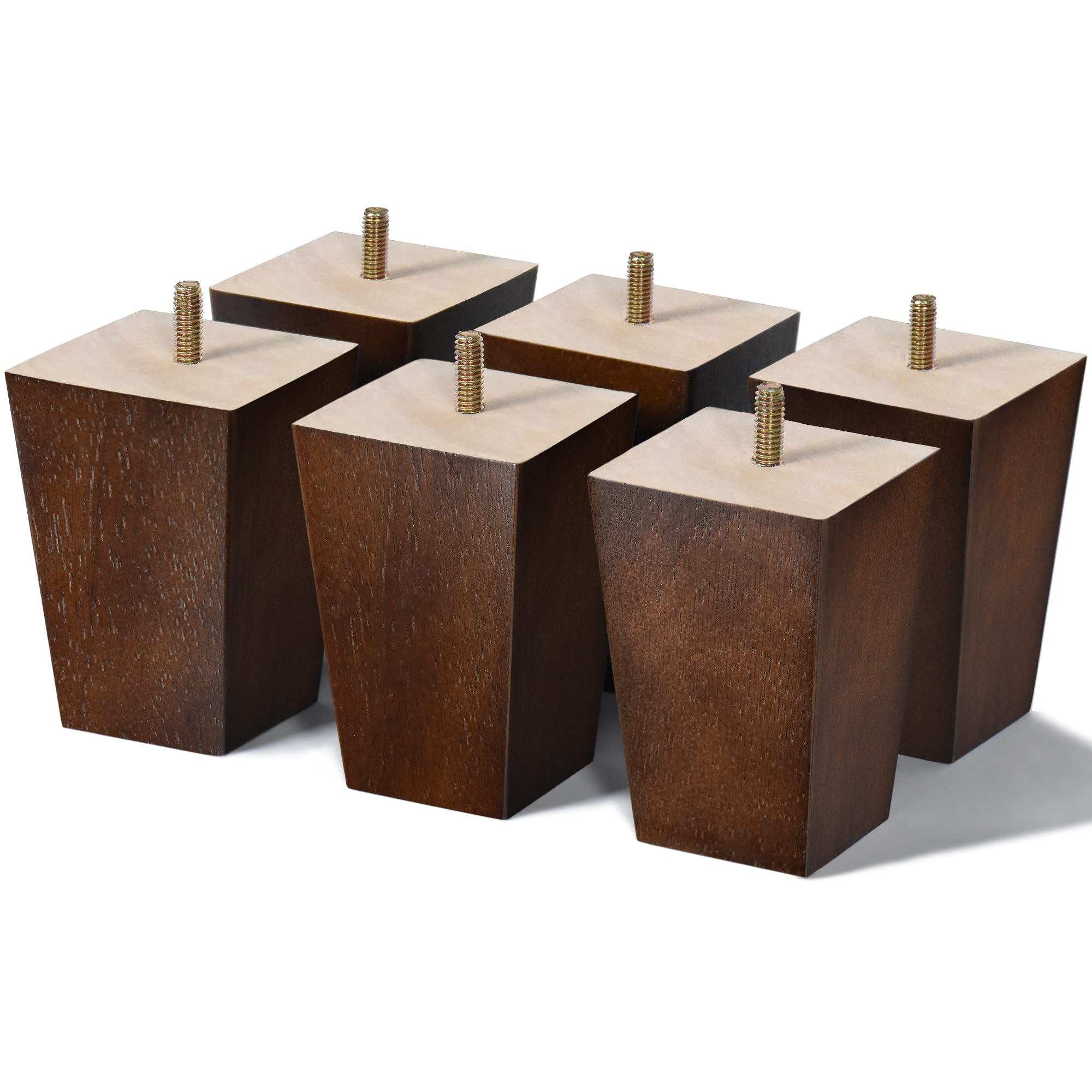 AORYVIC 4 Inch Wooden Furniture Legs - Set of 6 Square Sofa Couch Legs - Mid-Century Modern Replacement Legs for Armchair, Recliner, Dresser, Sideboard - Perfect for Home Office, Living Room & Bedroom Furniture Upgrade