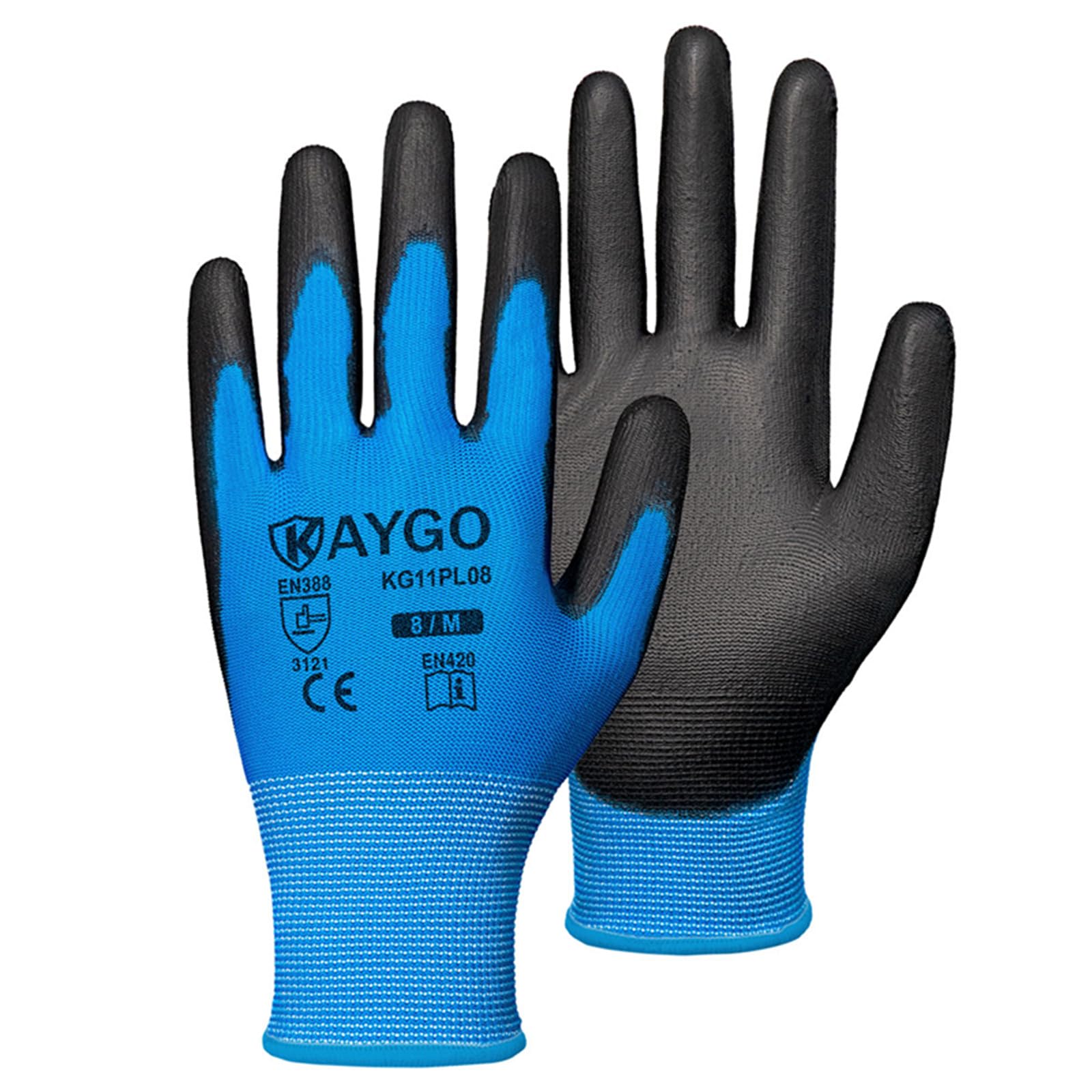 **KAYGO Safety Work Gloves - 60 Pairs PU Coated Seamless Knit Gloves with Smooth Grip for Men & Women | General Duty, Construction, Gardening & DIY Projects (KG11PR, M, Blue)**
