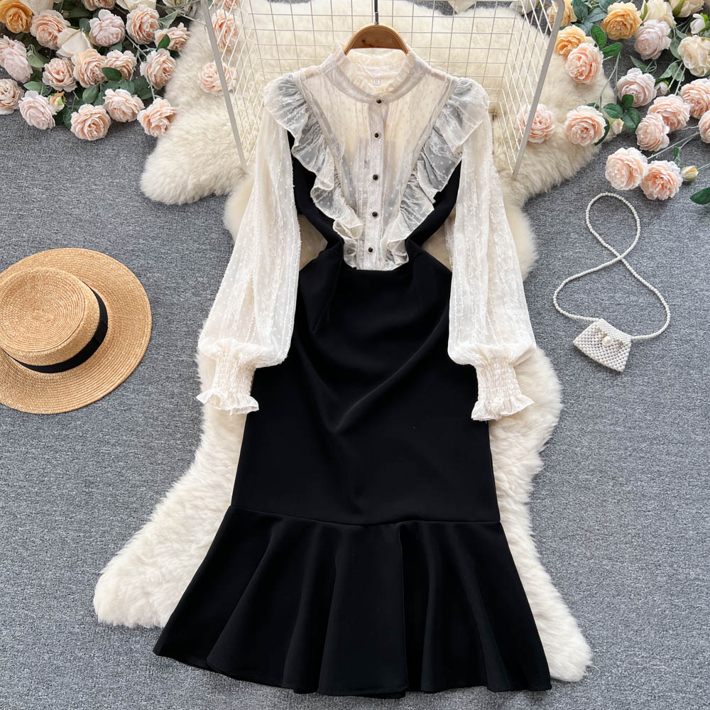 French Retro Spring and Autumn Ruffled Mermaid Dress - Elegant Vintage Style Flowy Maxi Dress for Women | Perfect for Weddings, Parties & Date Nights