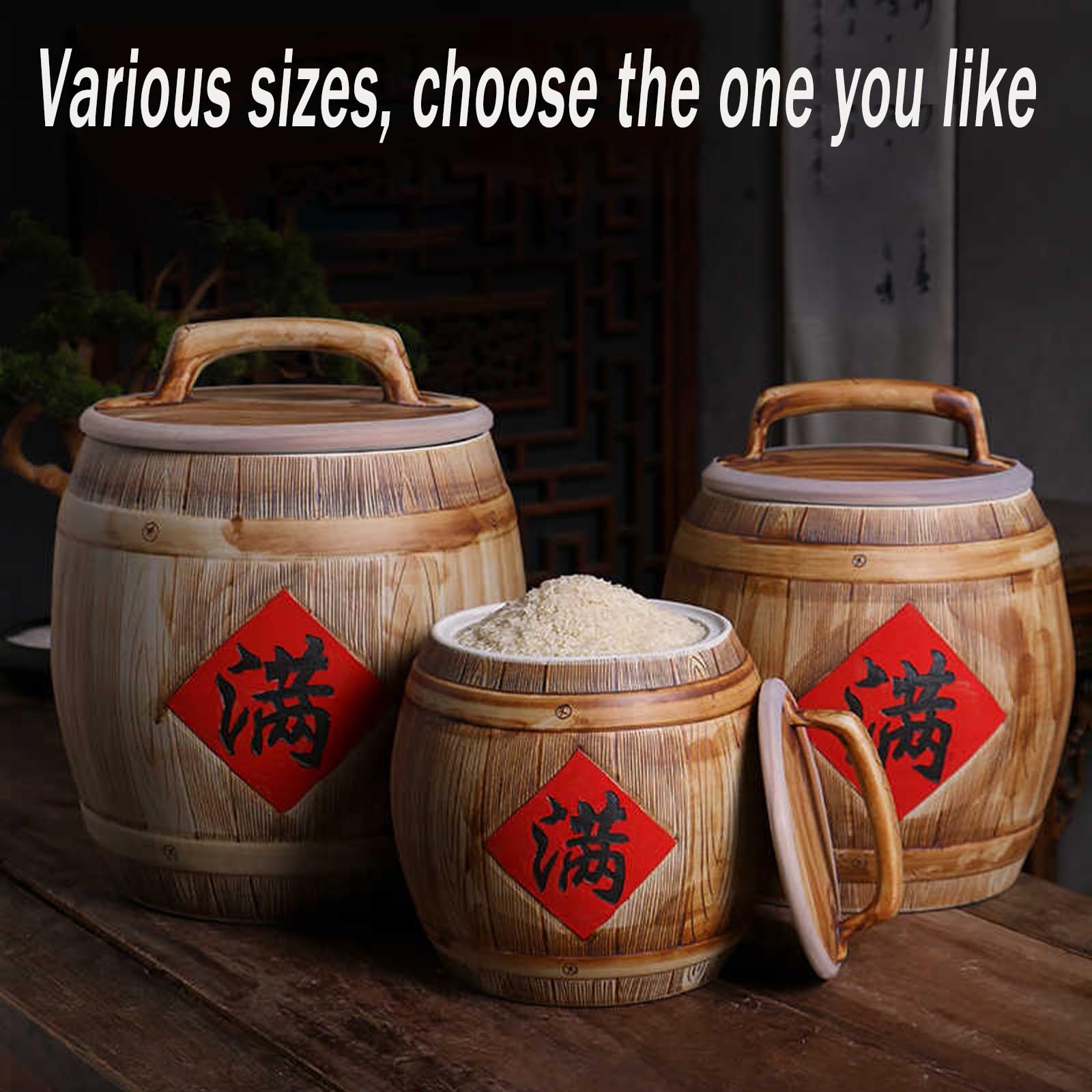 Premium Ceramic Rice Dispenser - Large Capacity Sealed Rice Storage Container for Kitchen, Pantry | Airtight Food Storage Jar for Rice, Cereal, Flour, Sugar & Coffee | Elegant Asian-Inspired Decorative Ceramic Jar for Modern Homes