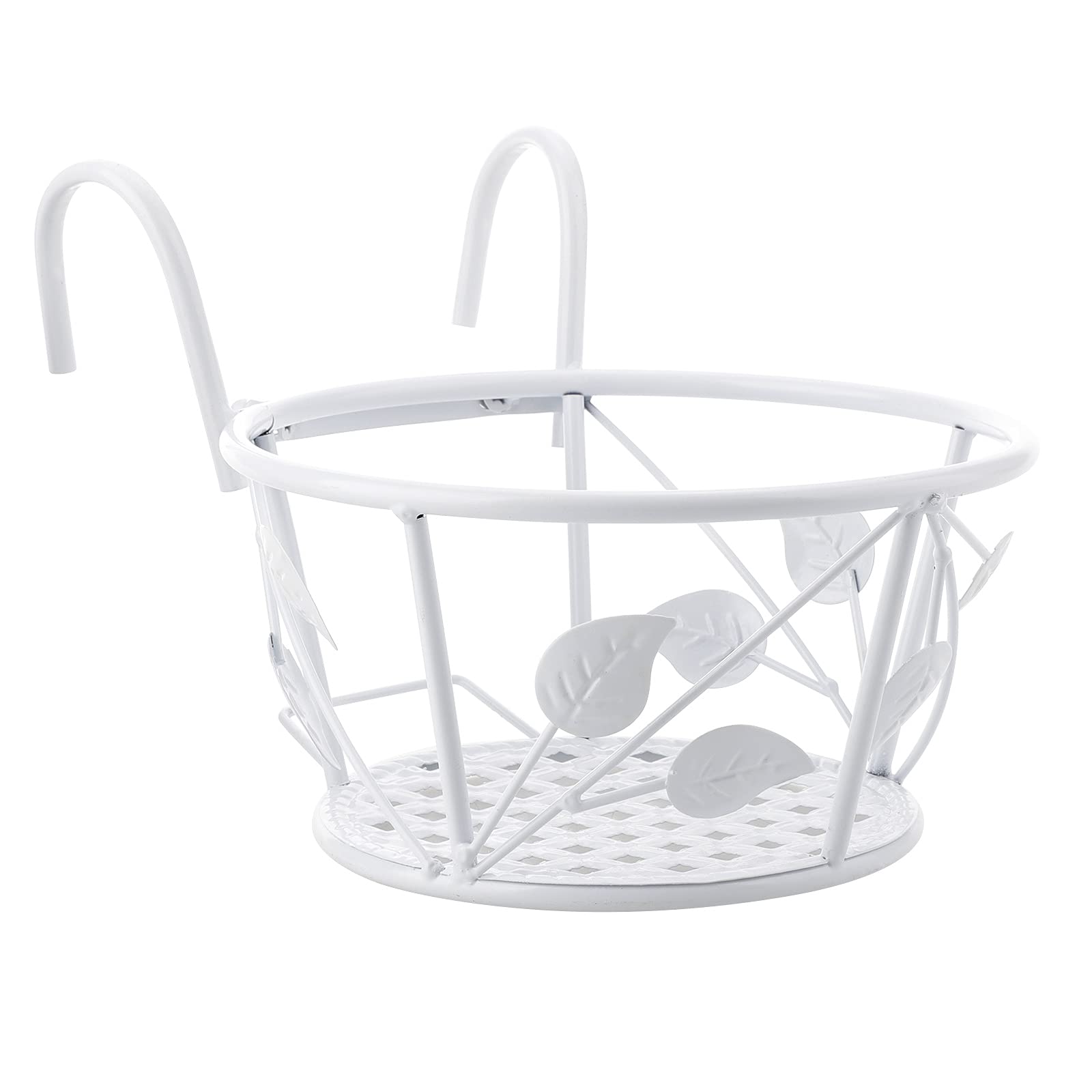 2 Pack Hanging Railing Flower Pot Basket Holder - Durable Iron Art Planter Stand for Balcony, Patio & Garden - Over The Rail Metal Fence Pot Container for Indoor/Outdoor Decor (Perfect for Small Spaces, Vertical Gardens & Urban Gardening)