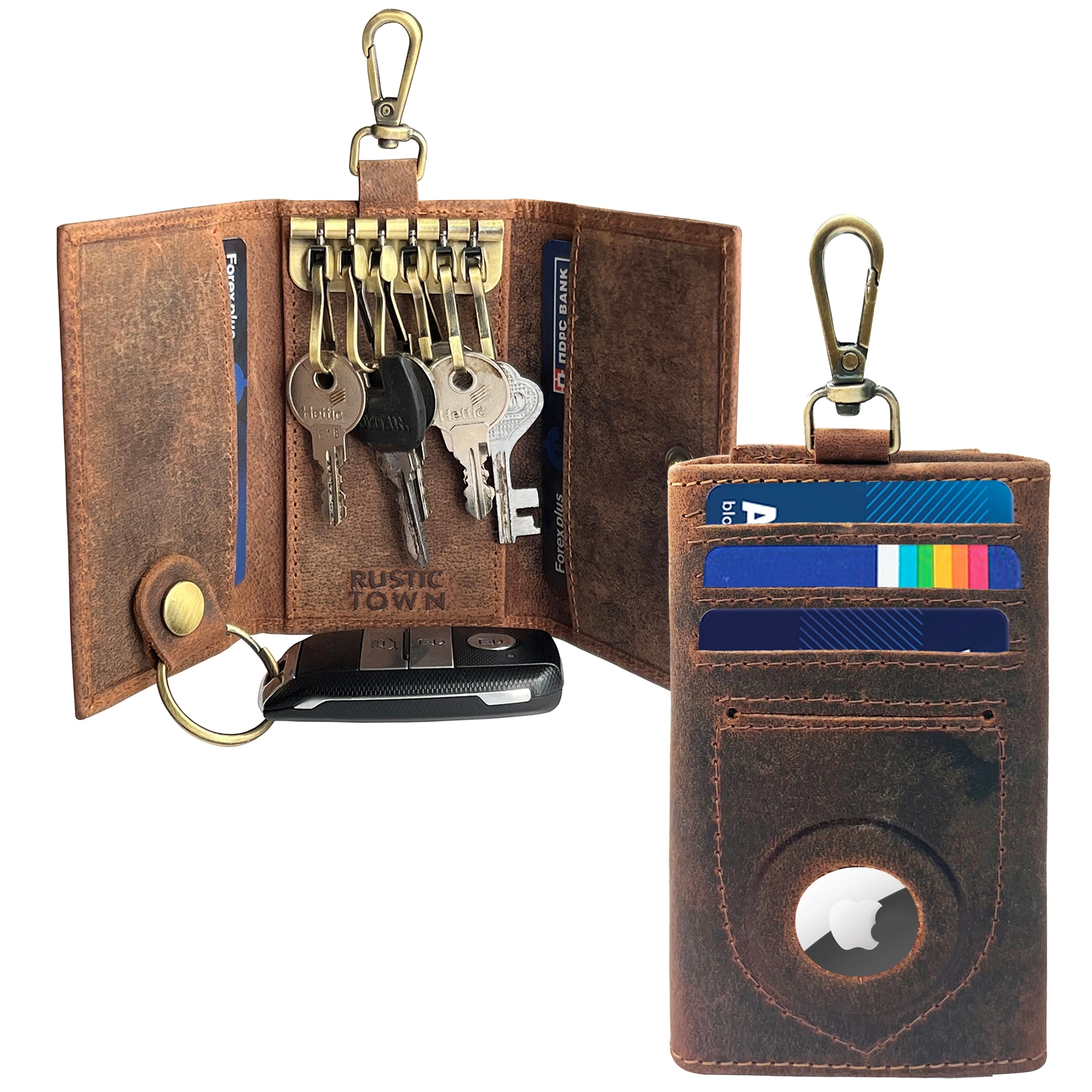 Slim Leather Key Holder with AirTag Slot - RFID Blocking Keychain Wallet for Men & Women - Perfect for Travel, Office & Everyday Use