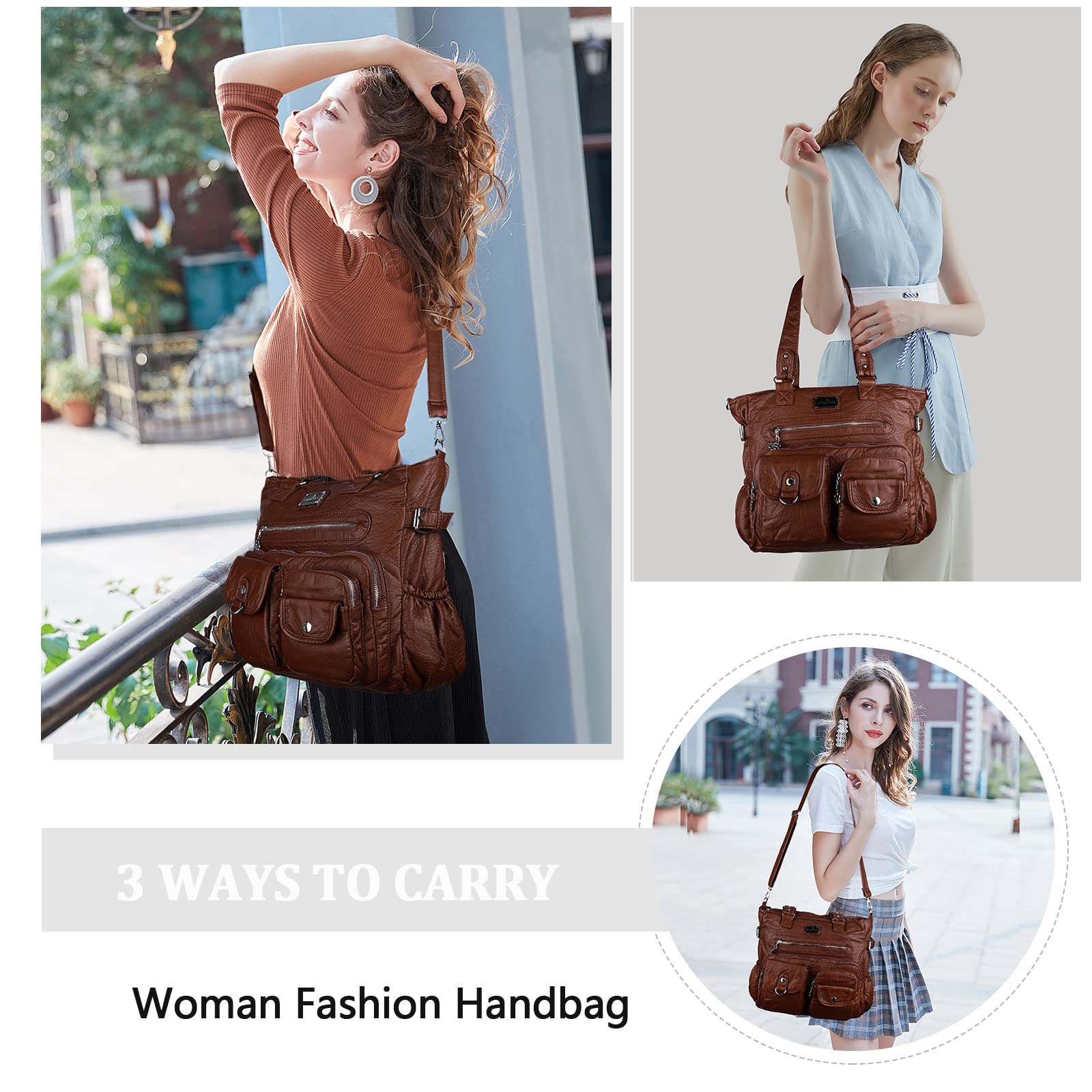 Angelkiss Women's PU Tote Shoulder Bag with Pockets - Perfect for Work & Travel