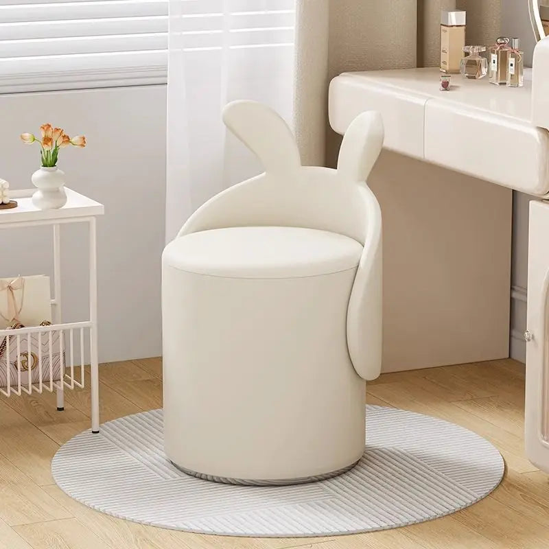Cute Bunny Girl Round Stool for Bedroom - Soft Plush Accent Seat for Kids Room, Nursery, or Play Area