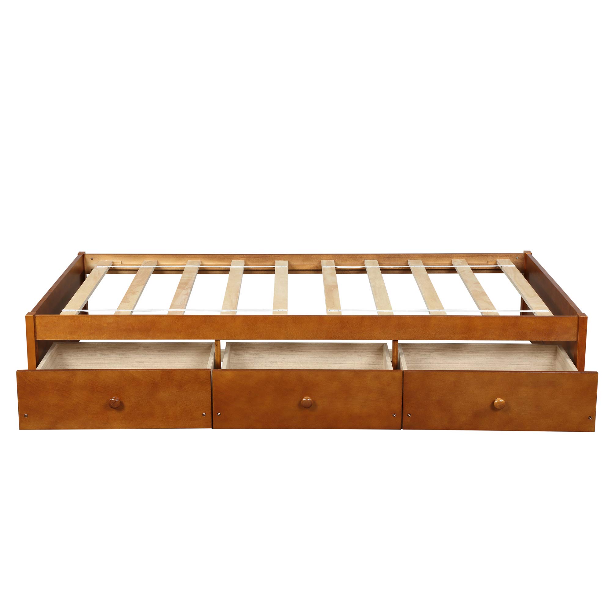 Harper & Bright Designs Twin Size Platform Storage Bed with 3 Drawers - Solid Wood Bed Frame, No Box Spring Needed, Oak Finish - Perfect for Kids Rooms, Guest Bedrooms & Small Spaces