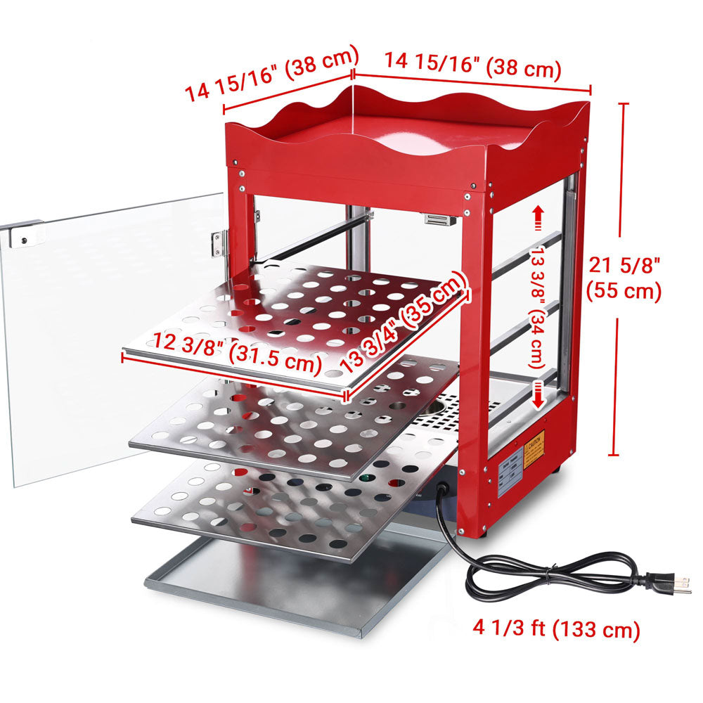 3-Tier Commercial Hot Pastry Display Stand - Keep Sandwiches, Fried Chicken & Pies Warm - Perfect for Bakeries, Cafes & Buffets