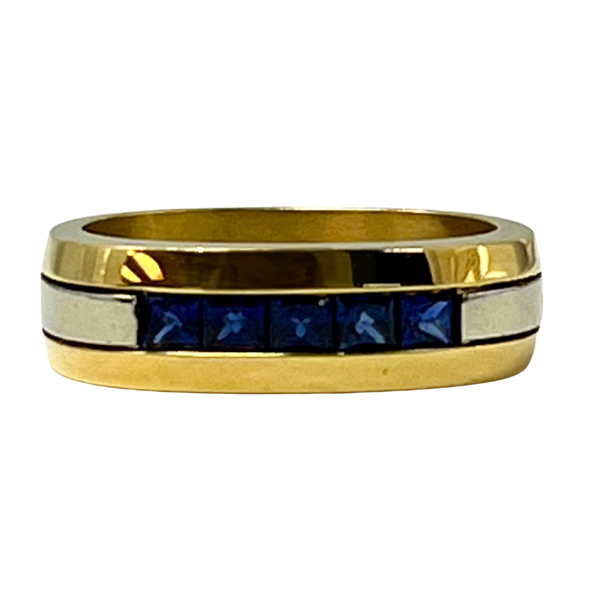 18K Gold Men's Ring with 5 Square Sapphires - Luxury Statement Jewelry for Men, Wedding Bands, Anniversary Gifts & Special Occasions