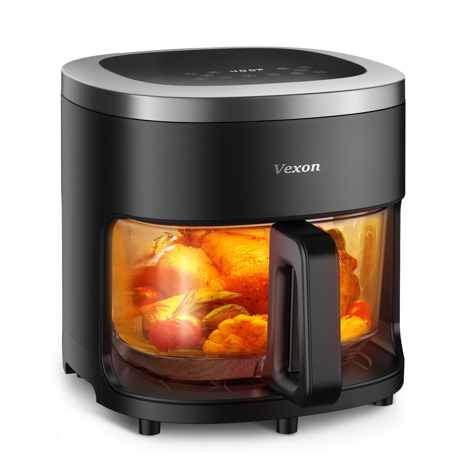 Vexon 6-IN-1 Glass Air Fryer Oven - 4.5QT Large Capacity with Viewing Window for Air Frying, Roasting, Reheating & Dehydrating | Nonstick Dishwasher Safe Basket, Digital Timer & 97% Less Oil Technology | Perfect for Healthy Cooking, Meal Prep & Family Dinners