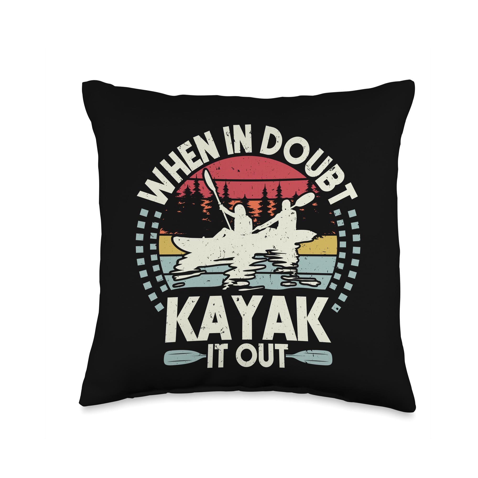 Kayak When In Doubt Kayak It Out Retro Vintage Throw Pillow - Perfect for Kayaking Enthusiasts, Home Decor & Cozy Living Room Accessories
