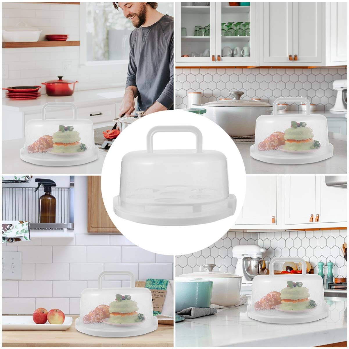 Portable Cake Keeper with Handle - Airtight Cake Storage Container with Lid - Dome Shaped Cake Carrier for Freshness - White (Perfect for Birthday Parties, Picnics & Bakery Storage)