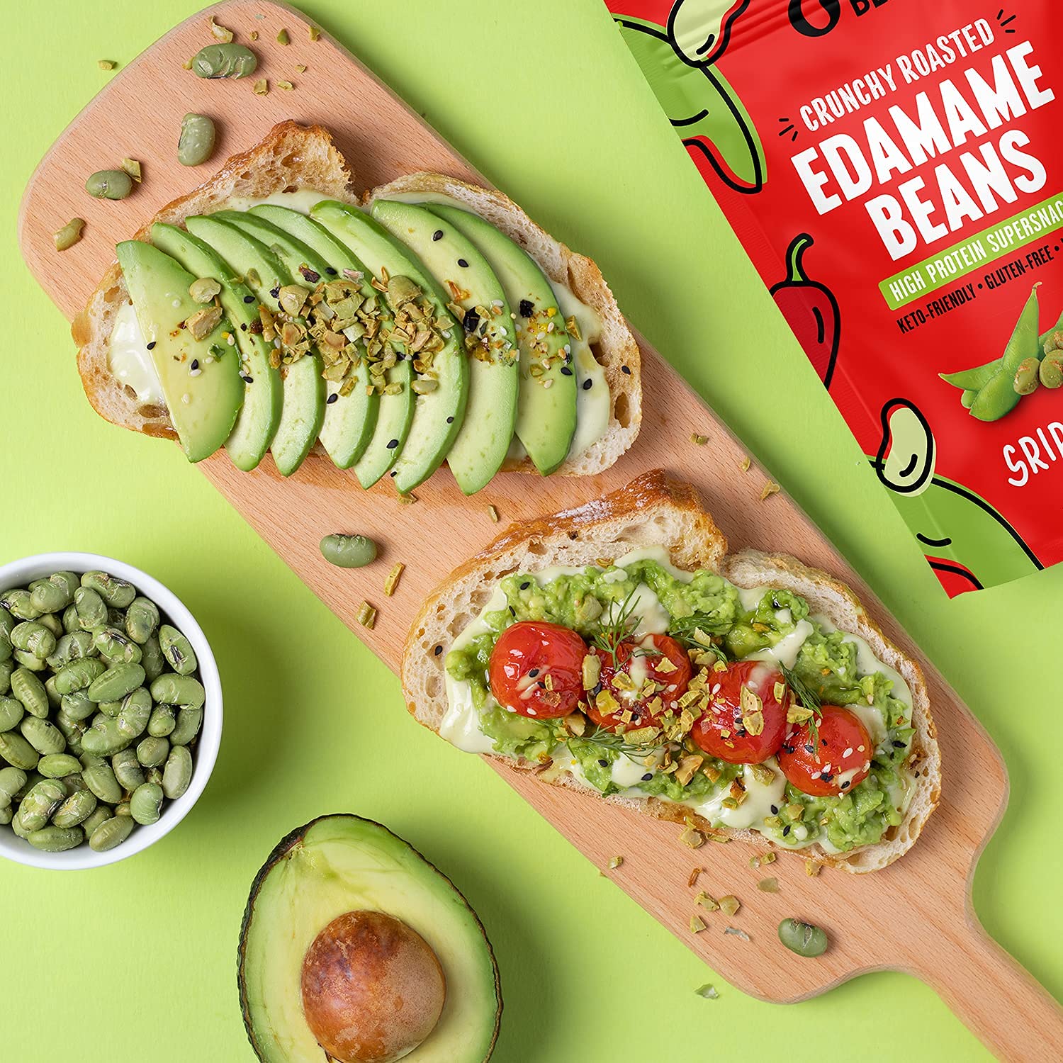 Crunchy Roasted Edamame Beans Sriracha Flavor - High Protein Keto Snacks (13g Protein, 3g Net Carbs) - Low Calorie Gluten-Free Vegan Food - Perfect for On-the-Go Snacking, Office Lunch & Keto Diet - 4oz (3 Pack)