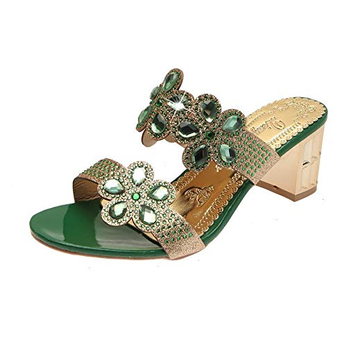 Women's Casual Crystal Floral Heels - Slip-On Fashion Sneakers for Outdoor Walking, Work & Date Night | Comfortable Breathable Slippers for Daily Wear