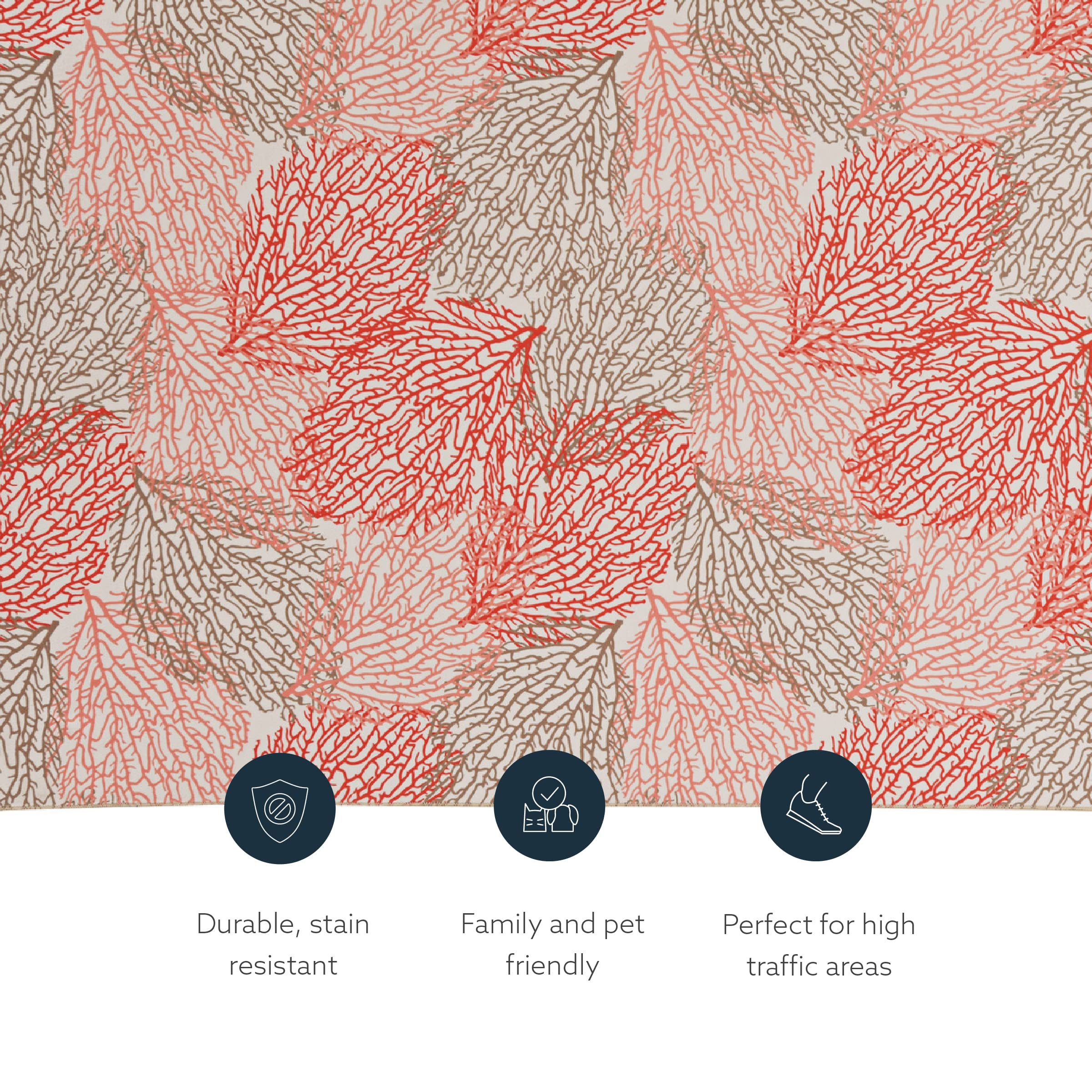 Linon The Anywhere Washable Rug - Varley Ivory/Coral 5' X 7' Area Rug - Machine Washable, Stain Resistant - Perfect for Living Room, Bedroom, or Dorm Decor