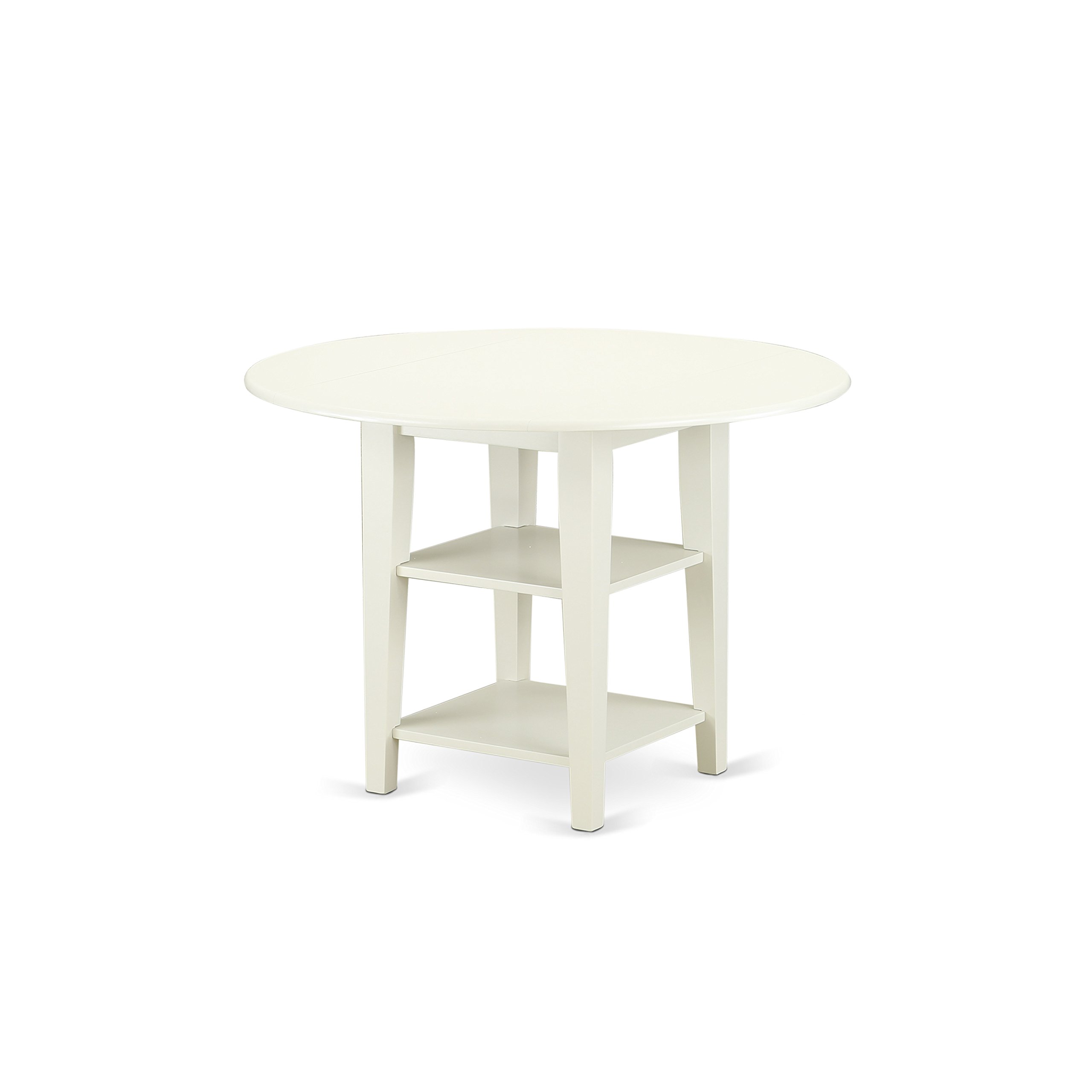 East West Furniture 5-Piece Kitchen Table Set with Round Drop-Leaf Dining Table & 4 Pink Flamingo Faux Leather Chairs, 42x42 Inch, Linen White – Perfect for Small Spaces, Breakfast Nooks & Cozy Dining Rooms