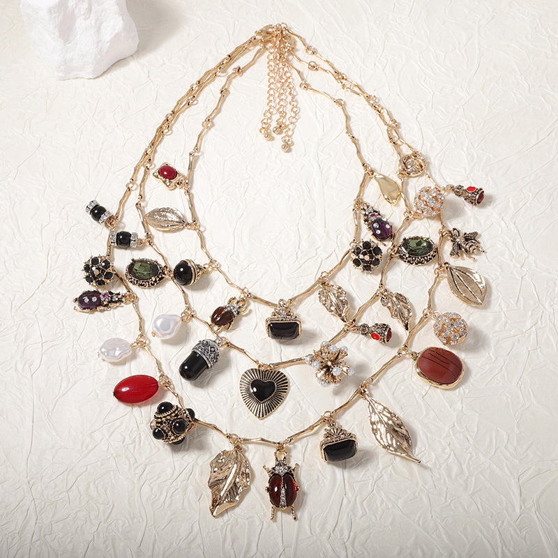 Vintage Multi-Layered Odd-Shaped Pendant Necklace for Women - Boho Chic Layered Statement Jewelry for Parties, Weddings & Everyday Wear