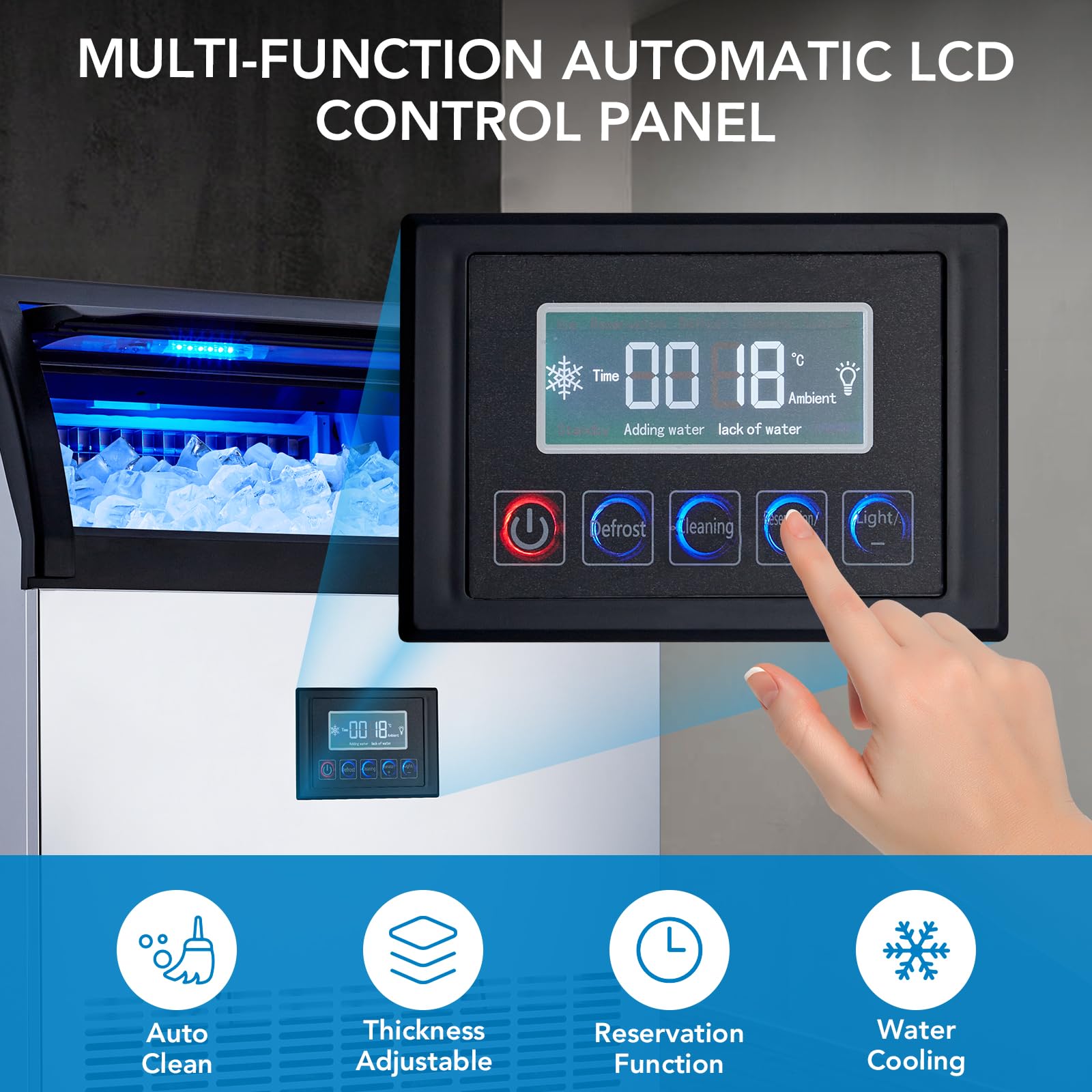 Commercial Ice Maker Machine 200 LBS/24H, Stainless Steel Undercounter Ice Maker with 55 lb Storage, 420W High Efficiency - Produces 90 Ice Cubes in 15 Minutes - Perfect for Bars, Restaurants, Cafes, Home & Office Use