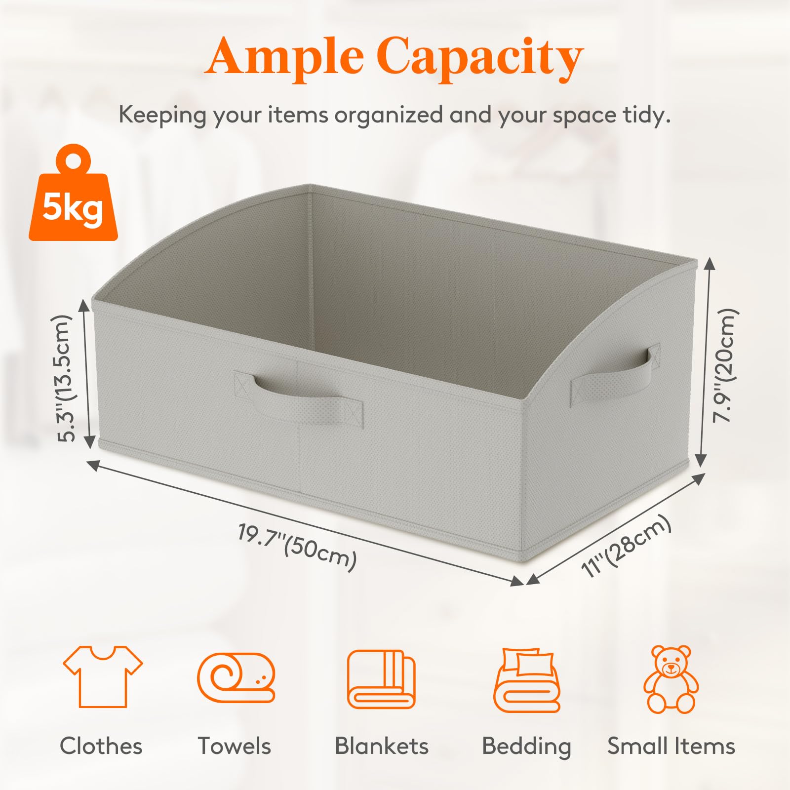 Lifewit 6-Pack Foldable Non-Woven Fabric Storage Baskets with Handles - Trapezoid Closet Organizer Bins for Shelves | Perfect for Clothes, Toys, Towels, Books, DVDs & Hats | Space-Saving Home & Office Organization Solution (Light Grey)