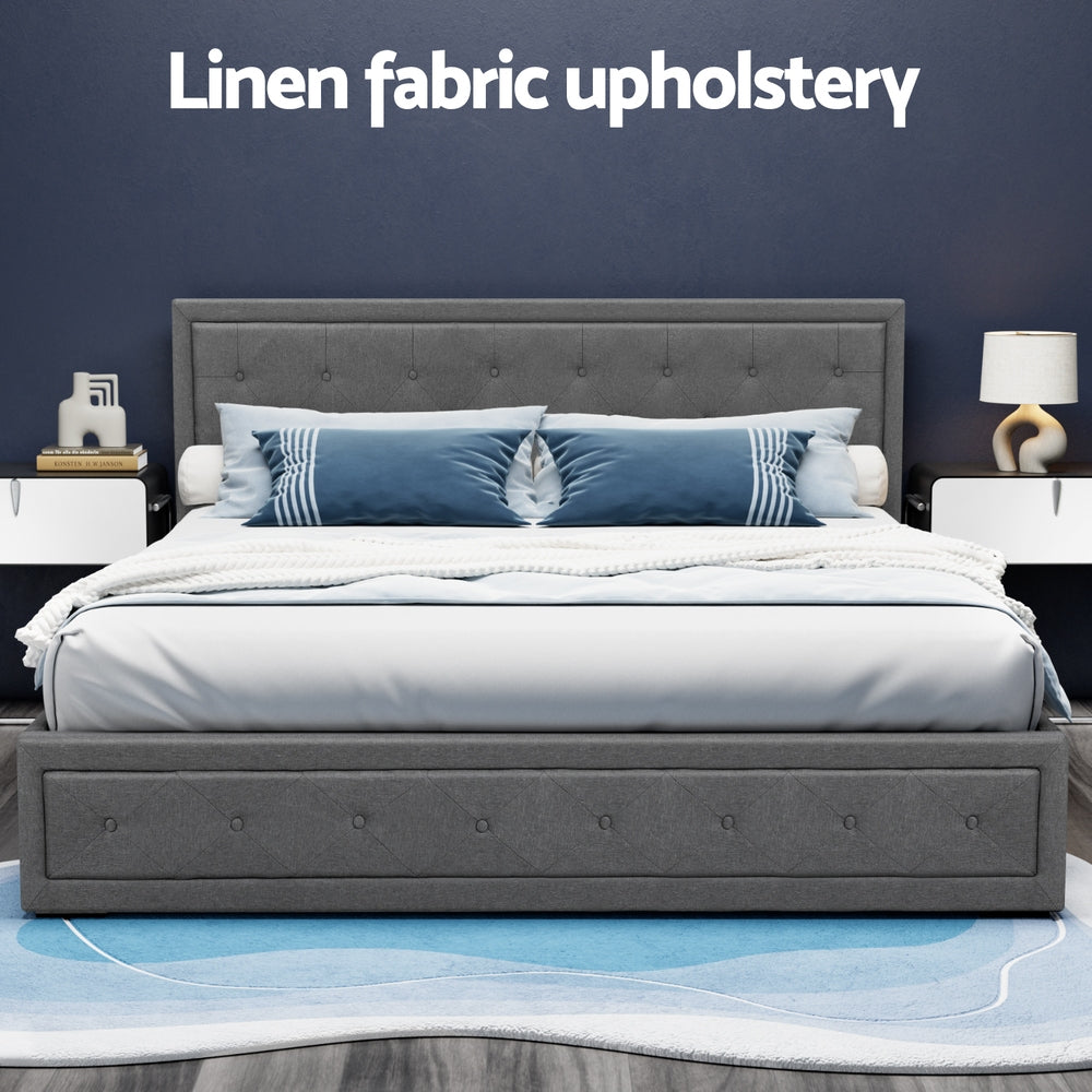 Bronte King Size Storage Bed Frame in Grey - Modern Platform Bed with Underbed Drawers for Extra Bedroom Storage
