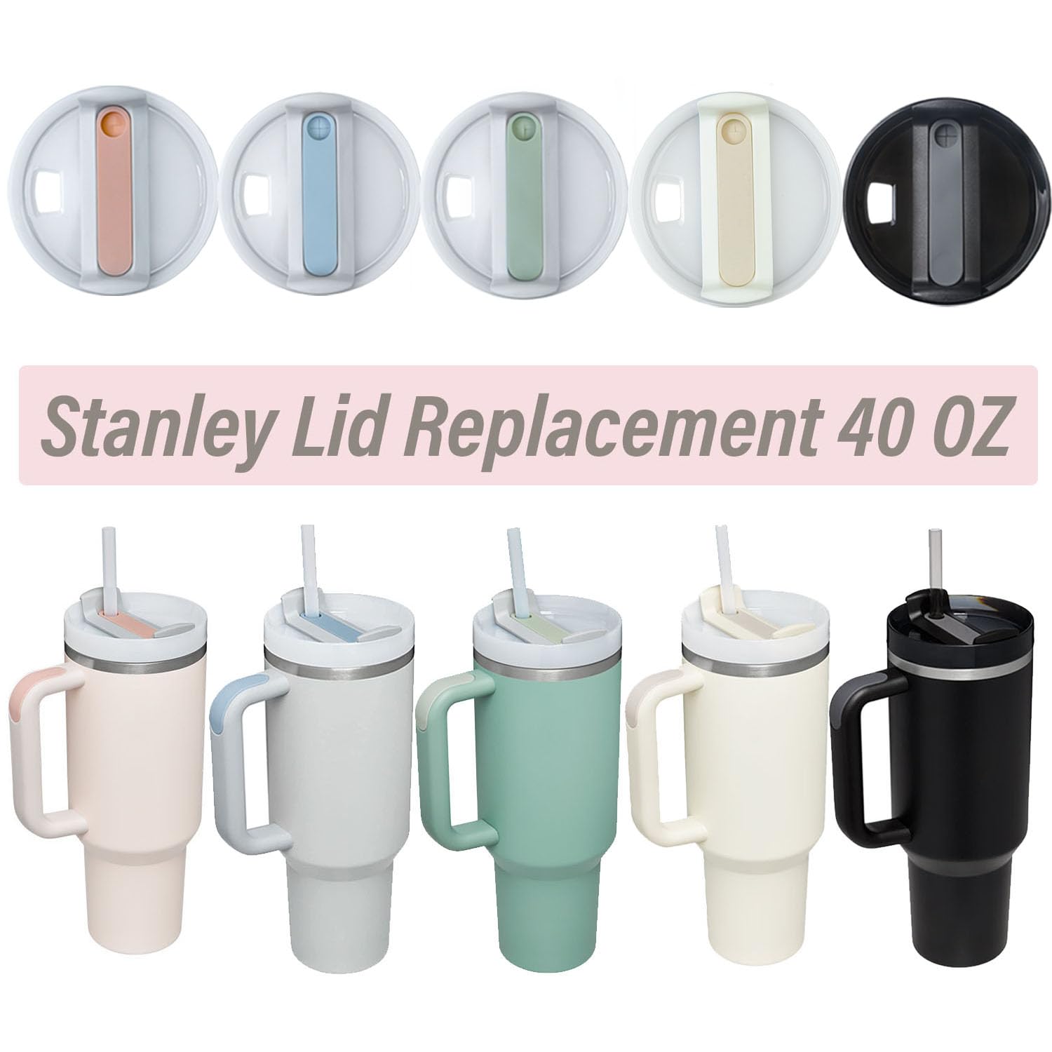 Stanley 40oz Tumbler Replacement Lid - Spill Proof & Splash Resistant Cover (2 Pack, Green) - Perfect for Outdoor Activities, Travel, and Office Use