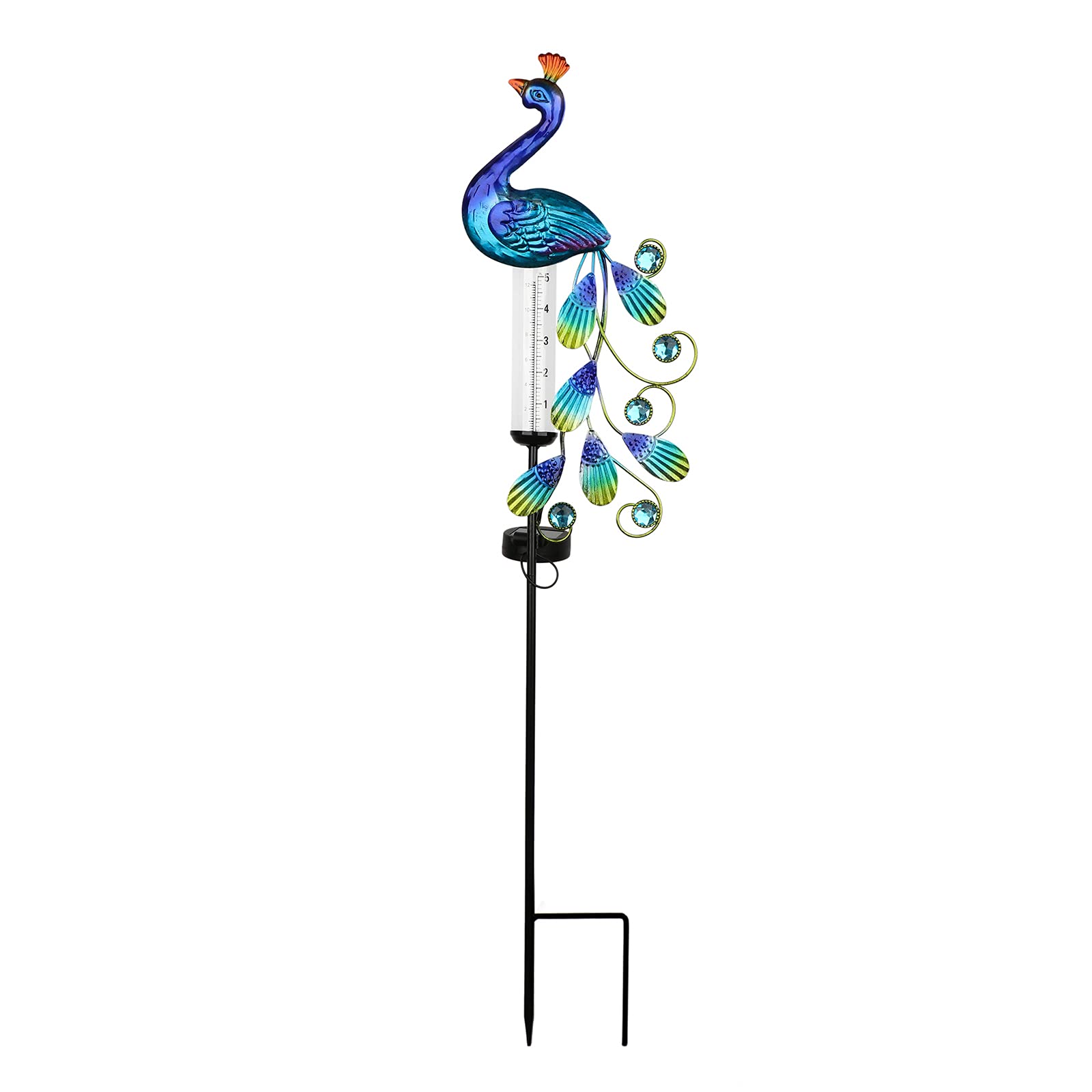 Solar Rain Gauge Garden Stake with Peacock Accent - 32