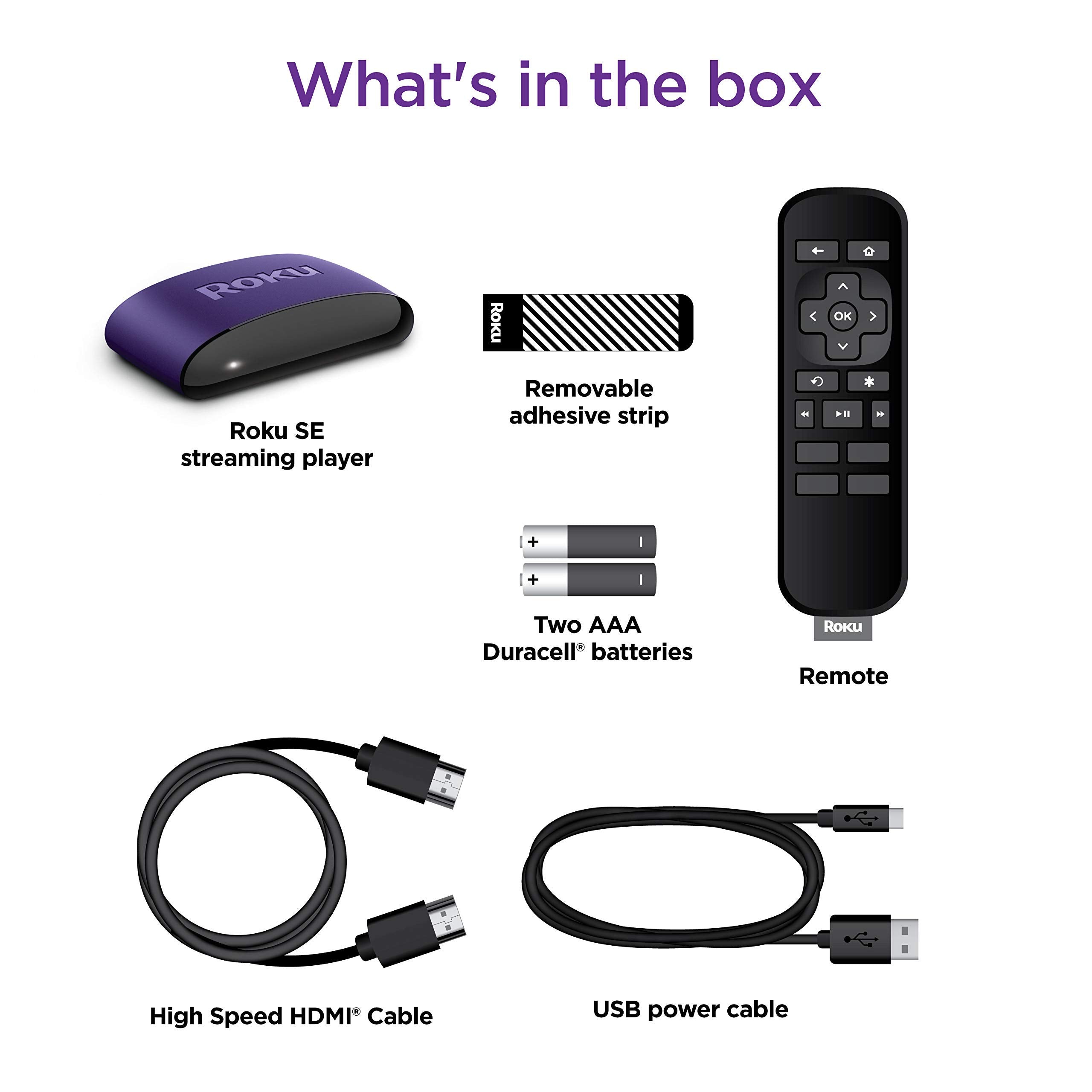 Roku SE Streaming Media Player 3930SE with High Speed HDMI Cable - 4K/HDR Streaming Device for Netflix, Hulu, Disney+ - Perfect for Home Entertainment & Smart TV Setup (White)