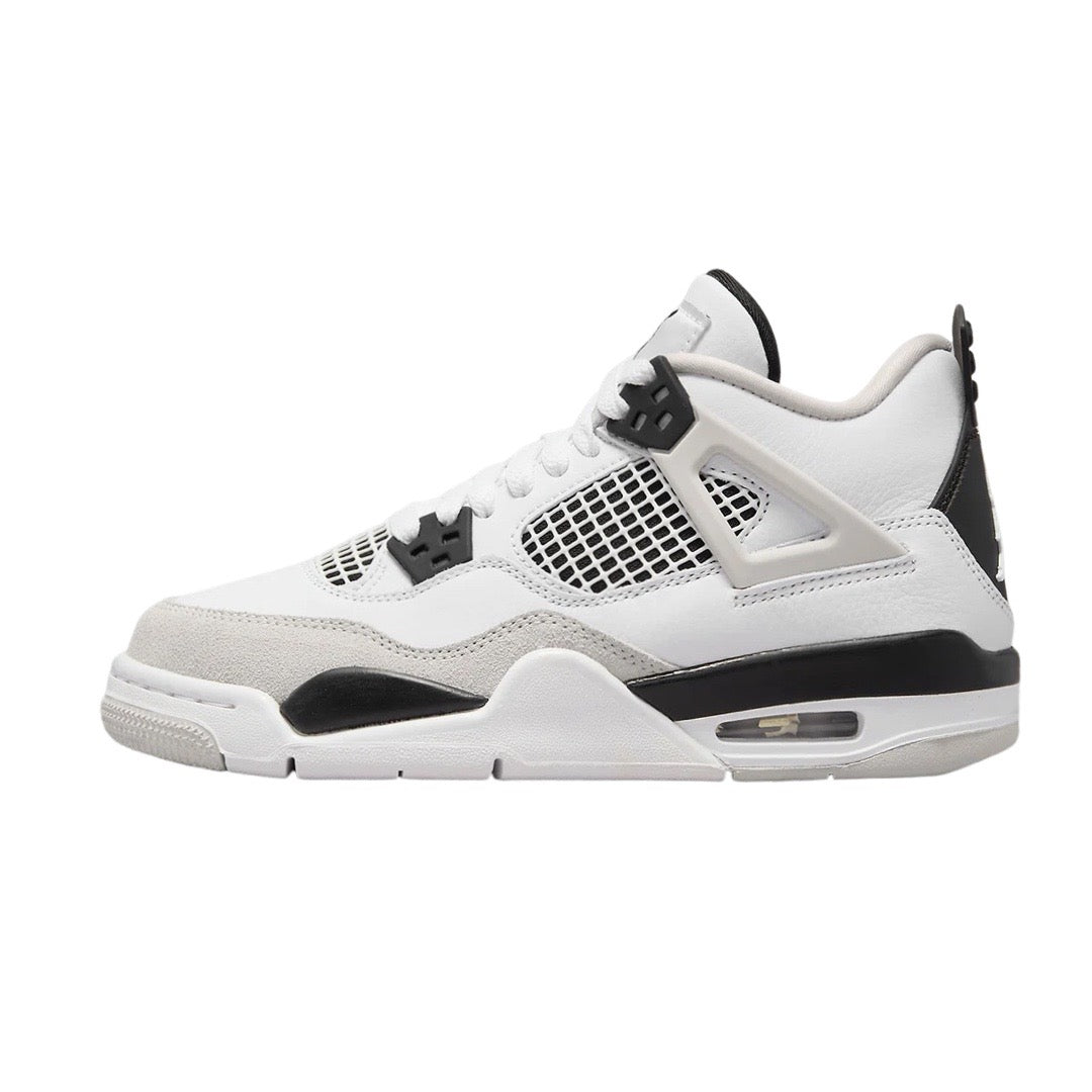 Air Jordan 4 Retro GS Sneakers - Military Black/White/Neutral Grey - Basketball Shoes for Women & Girls - Perfect for Court Play & Street Style Fashion