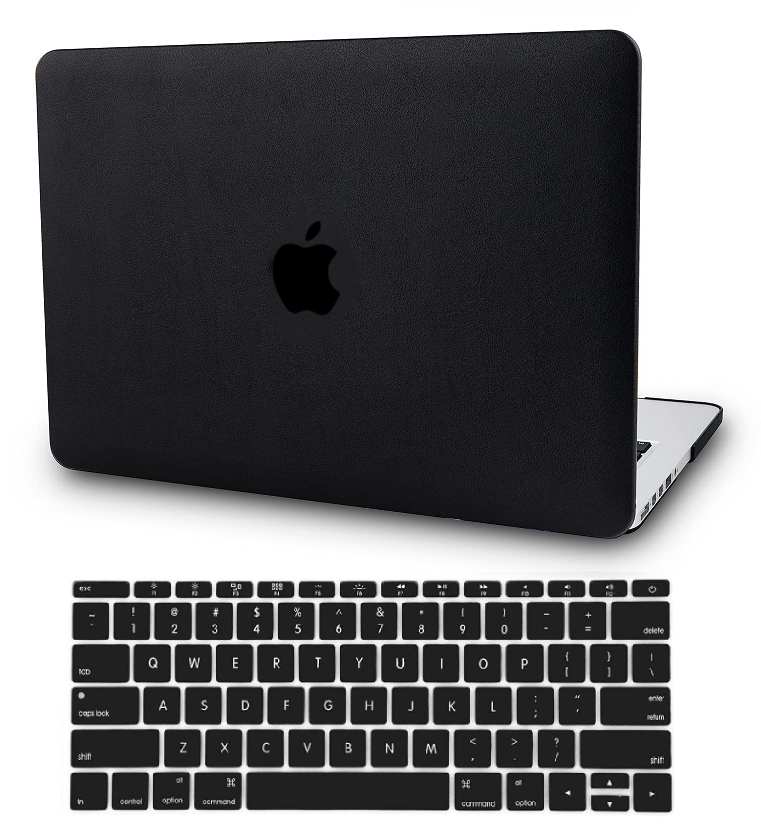 KECC Premium Italian Leather Hard Shell Case for MacBook Air 13-inch (2010-2017 Models A1369/A1466) with Keyboard Cover - Black Leather - Perfect for Work, Travel & Daily Protection