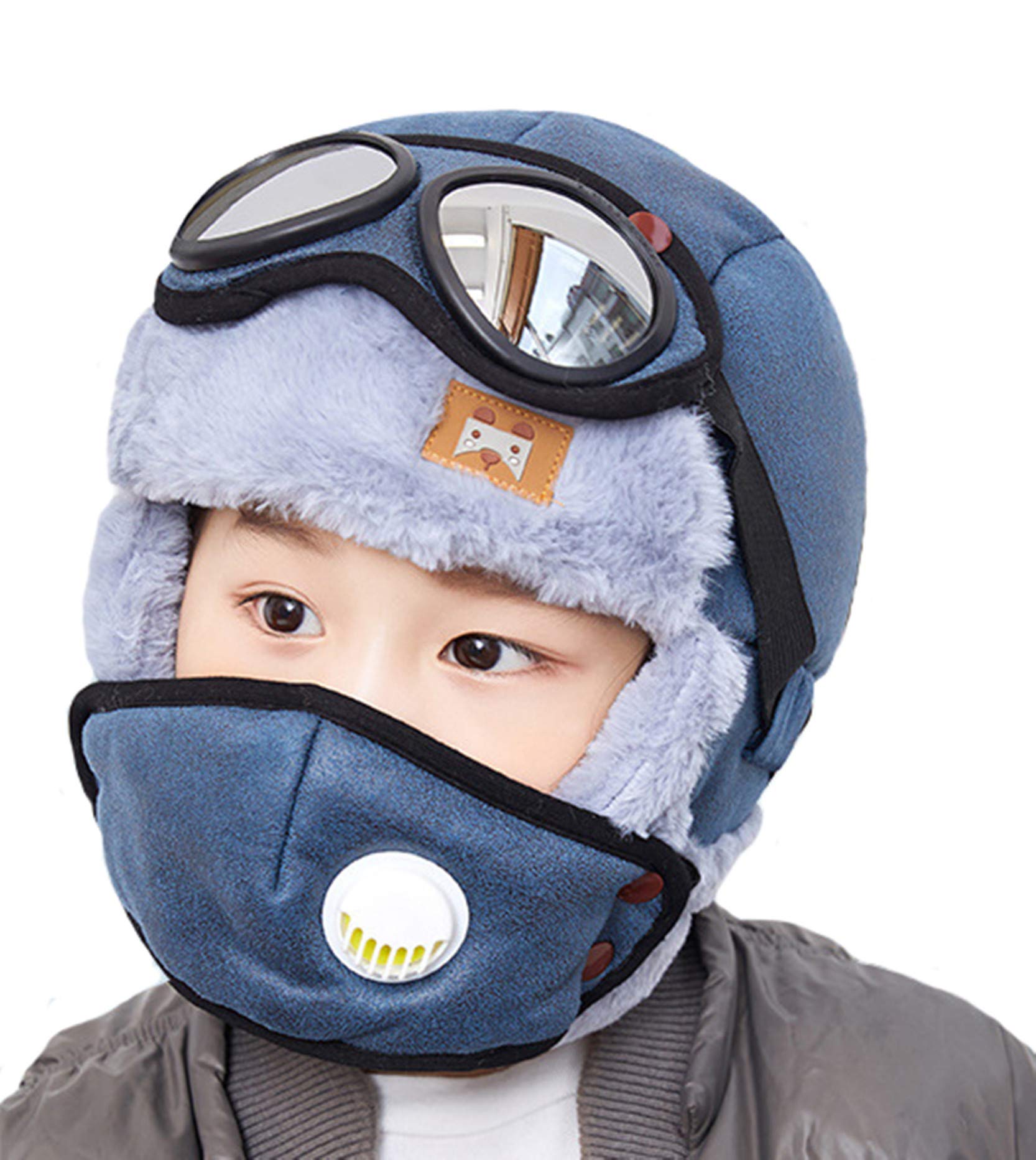 4-in-1 Kids Winter Face Mask & Aviator Hat - Unisex Cold Weather Ski Mask with Wool Cap & Goggles for Boys & Girls - Perfect for Skiing, Snowboarding & Outdoor Winter Activities