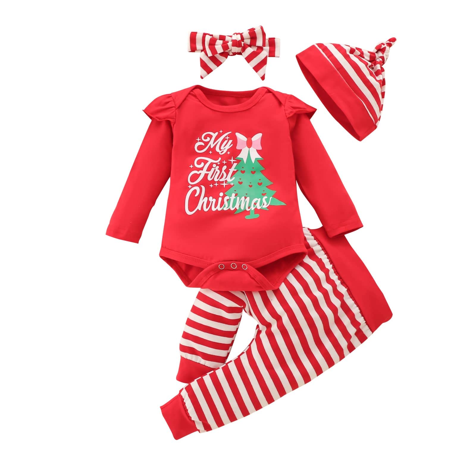 Newborn Baby Girl First Christmas Outfit - Cute Elf Costume with Ruffle Pants | 0-18 Months Holiday Clothing Set | Perfect for Christmas Photos, Parties & Family Gatherings