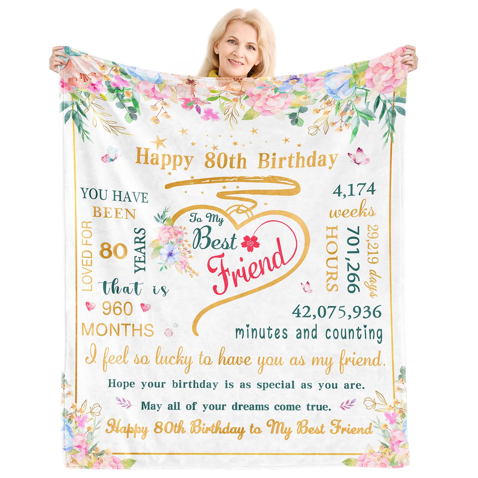 80th Birthday Gifts for Women - Flannel Throw Blanket 60