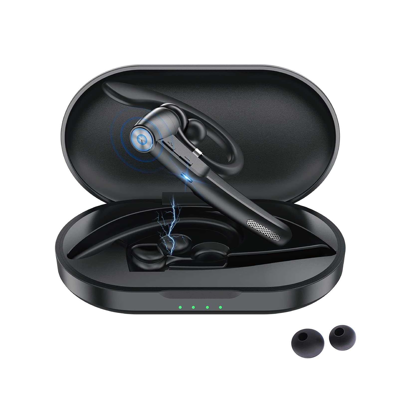 Tonstep Bluetooth Earpiece with Microphone - 50 Hours Playtime & Charging Case - Wireless In-Ear Headphones for Truckers, Business Calls, Office Work & Driving (Black) - Perfect for Hands-Free Calls & Long Work Shifts
