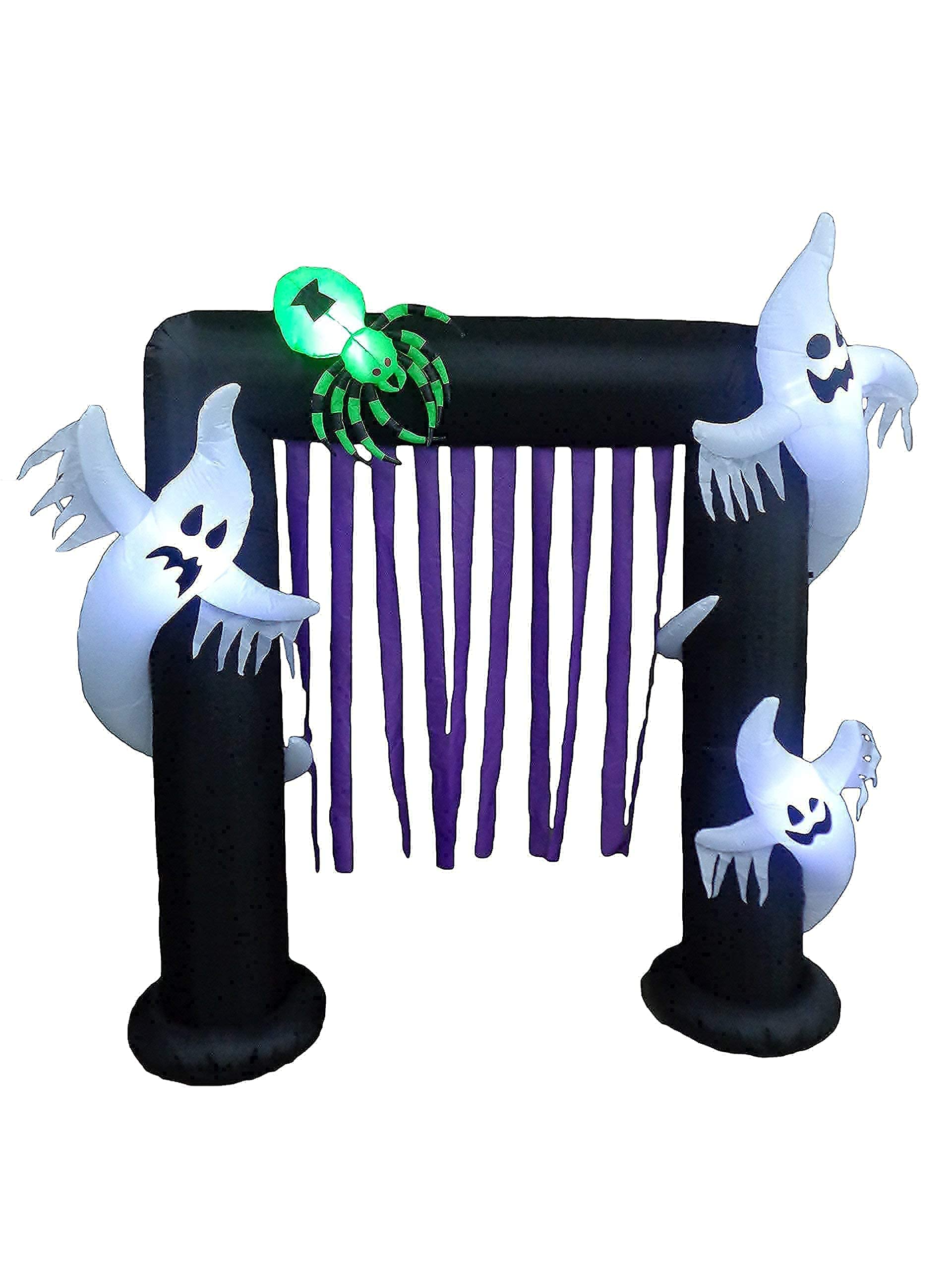 8FT Tall Inflatable Halloween Ghost Spider Archway & 8FT Long White Ghost with Orange Banner - LED Lighted Halloween Party Decorations Bundle for Outdoor Yard, Haunted House, and Spooky Decor