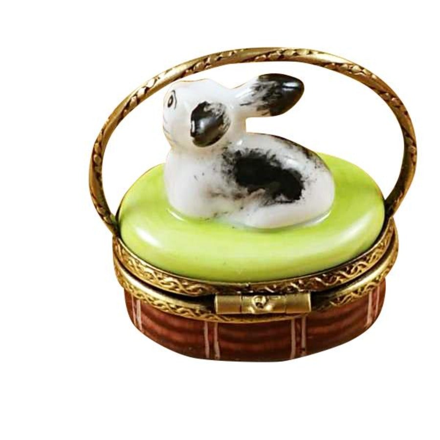 Exquisite Hand-Painted Rabbit on Basket Limoges Porcelain Trinket Box - Perfect for Easter Decor, Collectible Gift & Home Display