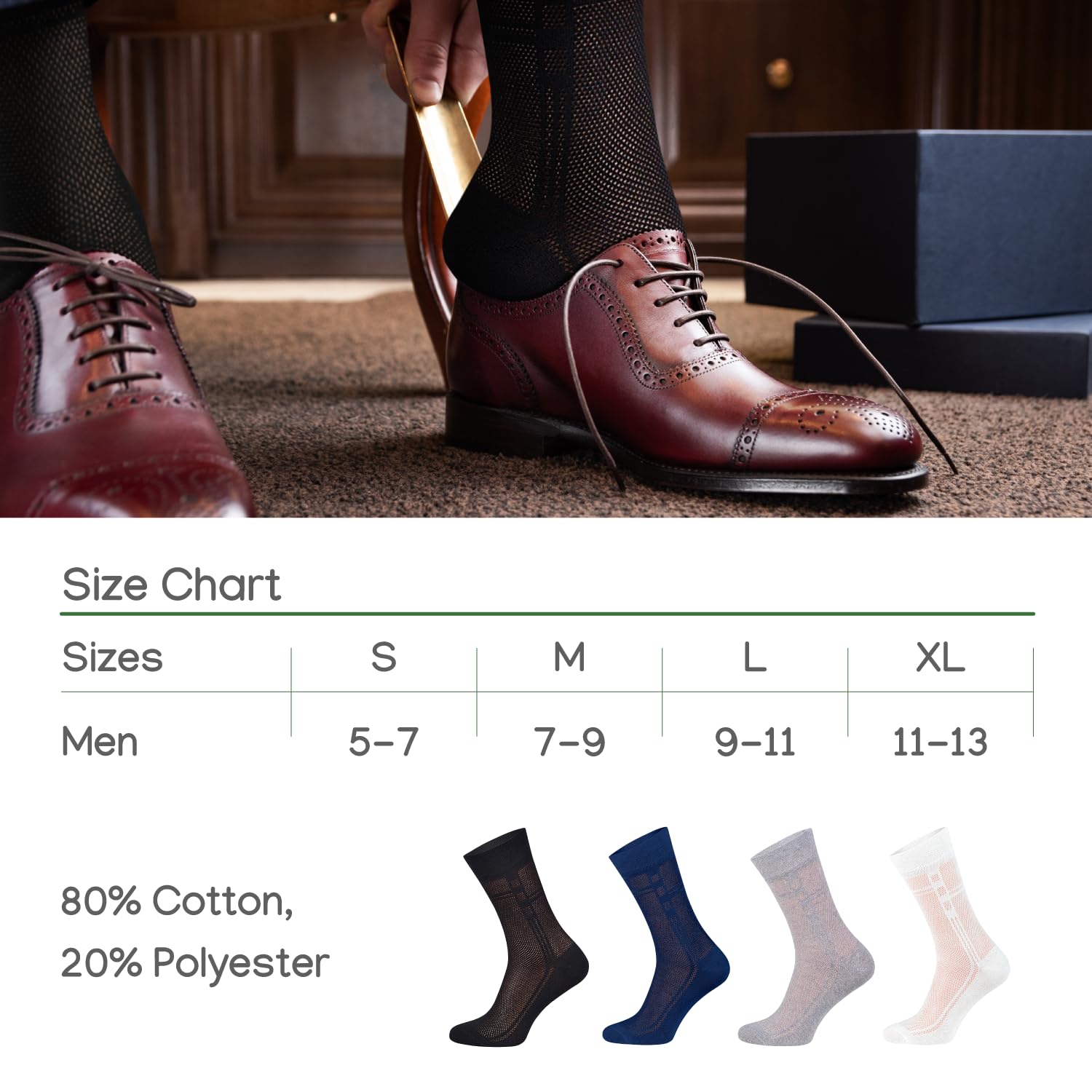 Ultra Thin Breathable Cotton Men's Dress Socks - 5 Pack Super Soft Lightweight Socks for Business, Office & Formal Wear - Comfortable Everyday Dress Socks for Men