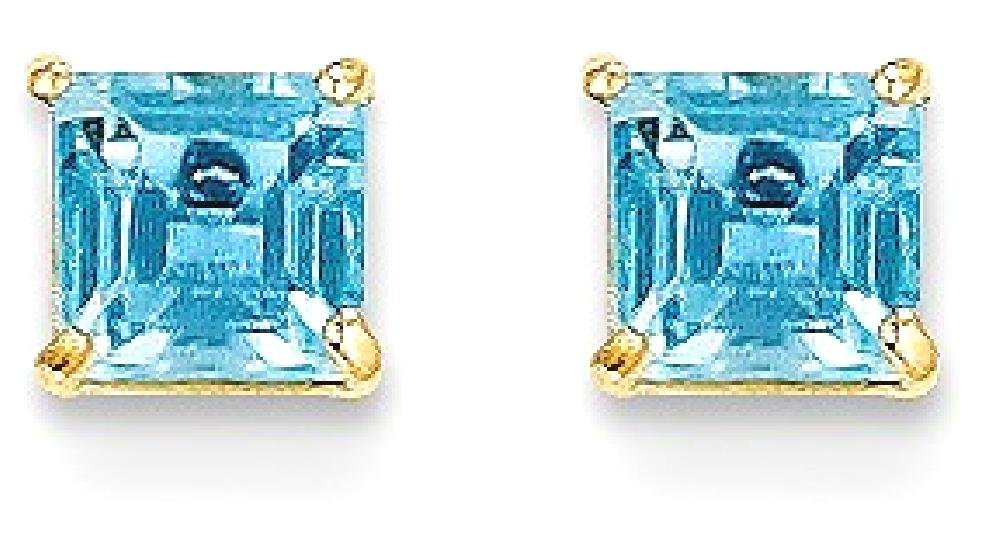 14K Solid Yellow Gold Sky Blue Topaz 4mm Square Stud Earrings - Dainty Gemstone Jewelry for Women, Perfect for Everyday Wear, Gift Giving & Special Occasions
