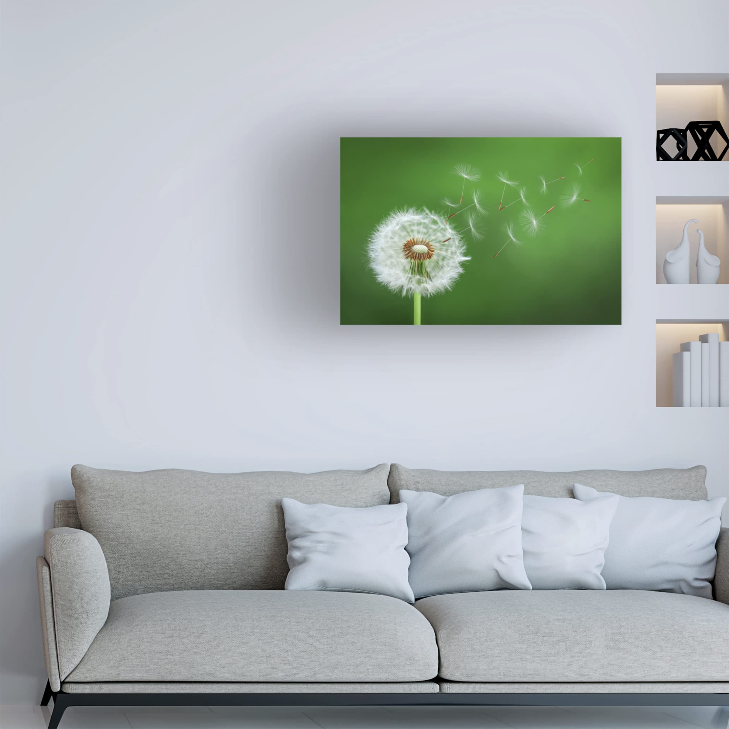 Bess Hamiti 'Dandelion Blowing 2' Canvas Wall Art Print - Modern Home Decor for Living Room, Bedroom & Office - Handmade Floral Botanical Painting
