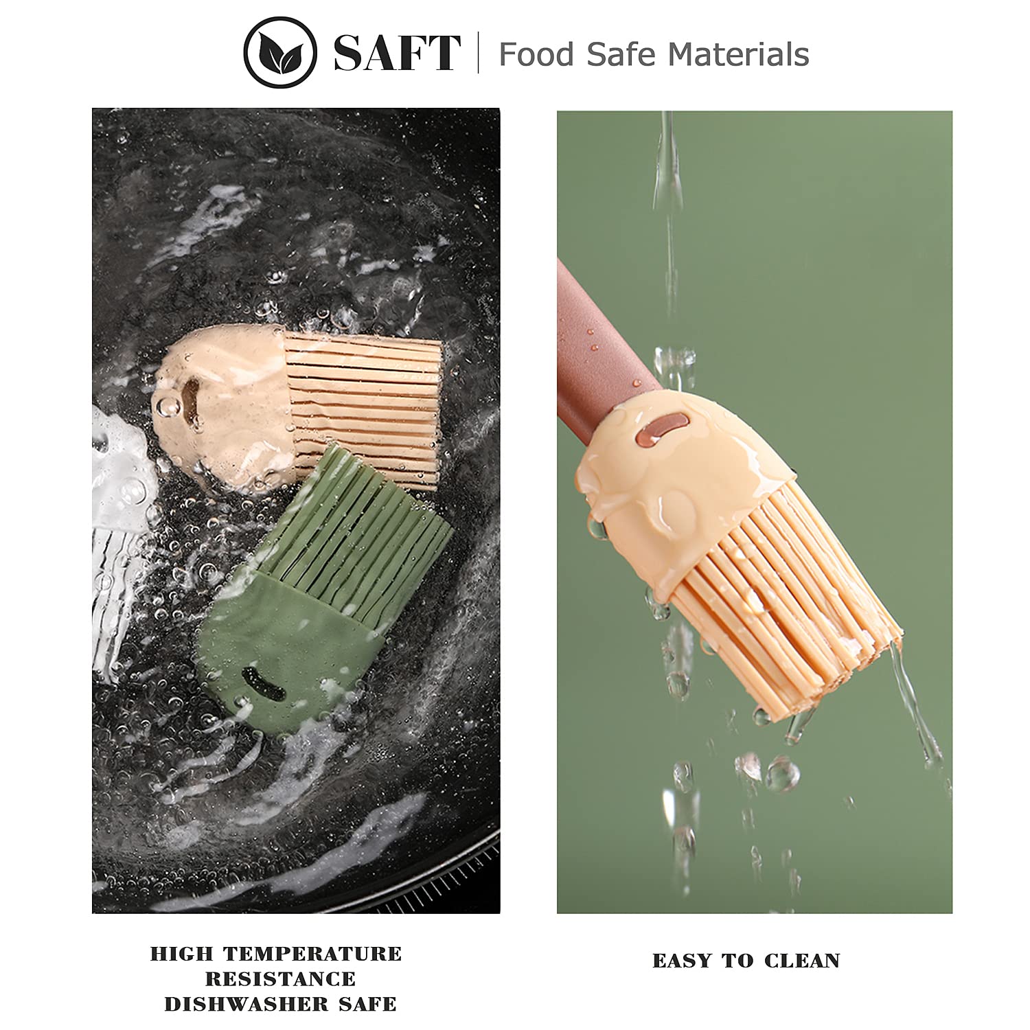 Premium Silicone Basting Brush & Pastry Brush Set - Heat-Resistant Kitchen Tool for Baking, Grilling, Roasting - Perfect for Basting Turkey, Spreading Butter, Glazing Meats - Brown & Green (Ideal for Thanksgiving, BBQ, Home Cooking)