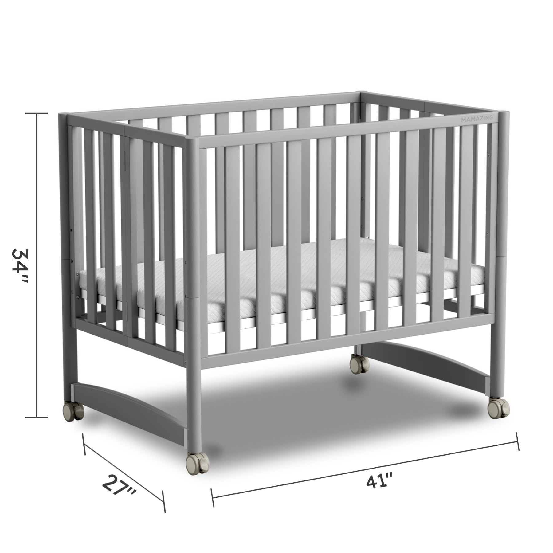 EvoNook 7-in-1 Convertible Mini Crib - Portable Folding Baby Bed with Wheels, 100% New Zealand Pine Wood, 4 Adjustable Heights (Crib to Toddler Bed) - Perfect for Nursery, Small Spaces & Travel