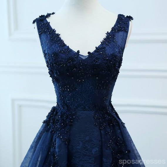 Navy Blue V-Neck Corset A-Line Lace Prom Dress for Evening Gala - Custom Long Formal Gown for Weddings, Homecoming & Special Occasions