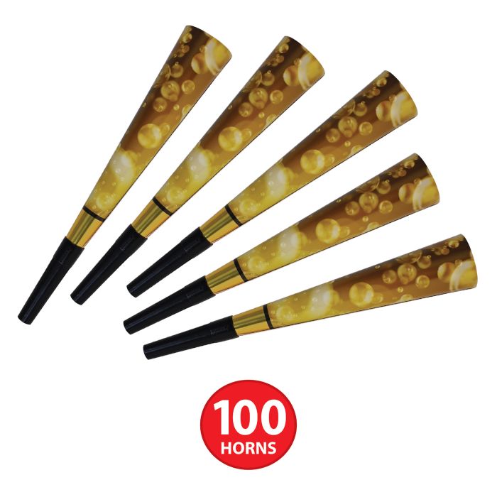100 Pack Beistle Champagne New Year Party Horns - Colorful Blowout Noise Makers for New Year's Eve, Birthday Celebrations & Festive Events
